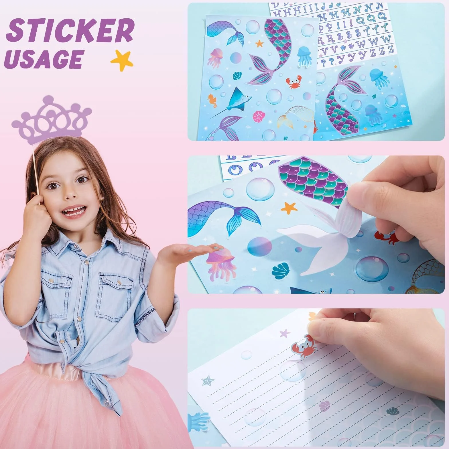 WERNNSAI Sirène Papier de Papeterie 71 PCS Enveloppes Cartes Autocollants Boite Cadeau