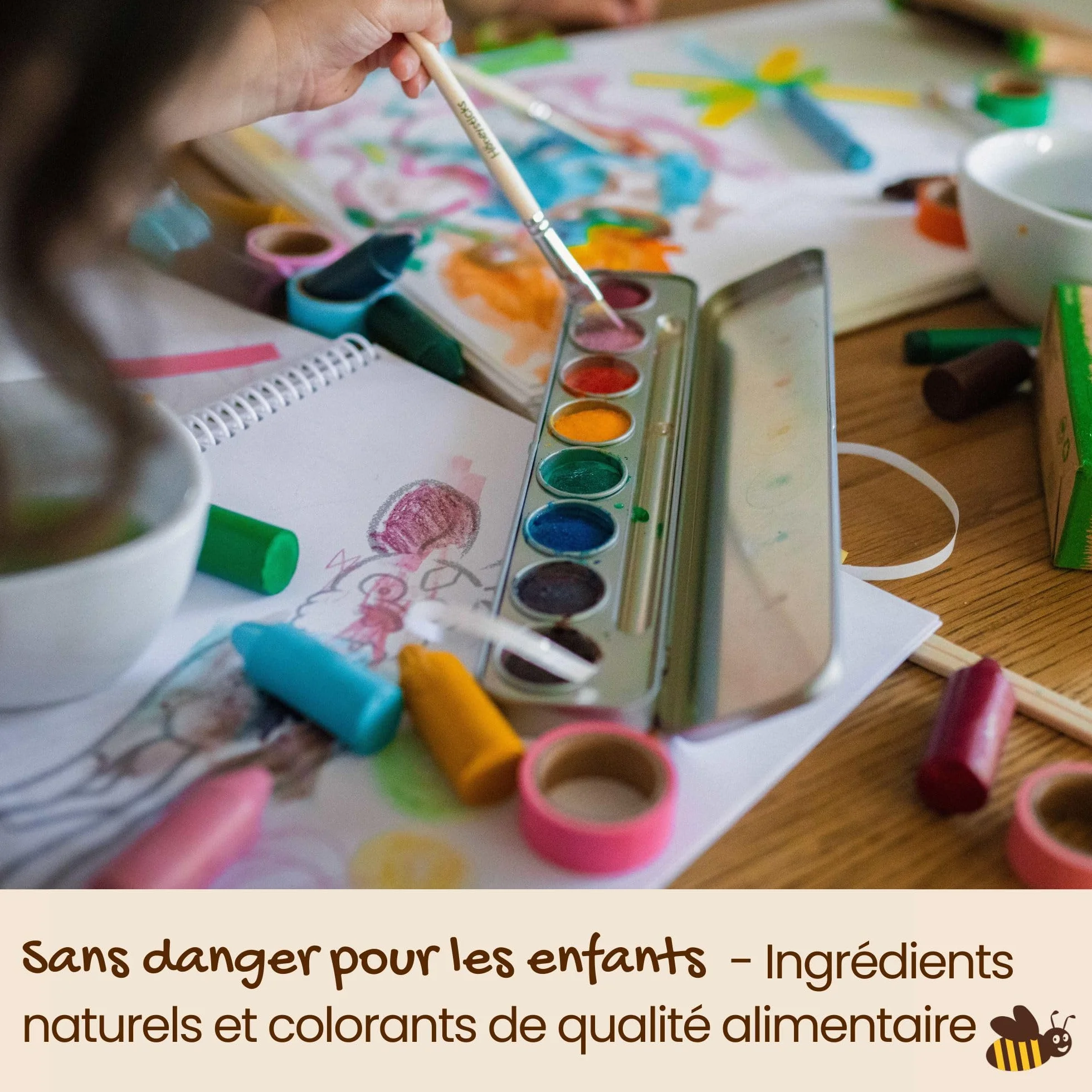 Honeysticks Set de peinture aquarelle non toxique 8 couleurs avec pinceau pour enfants