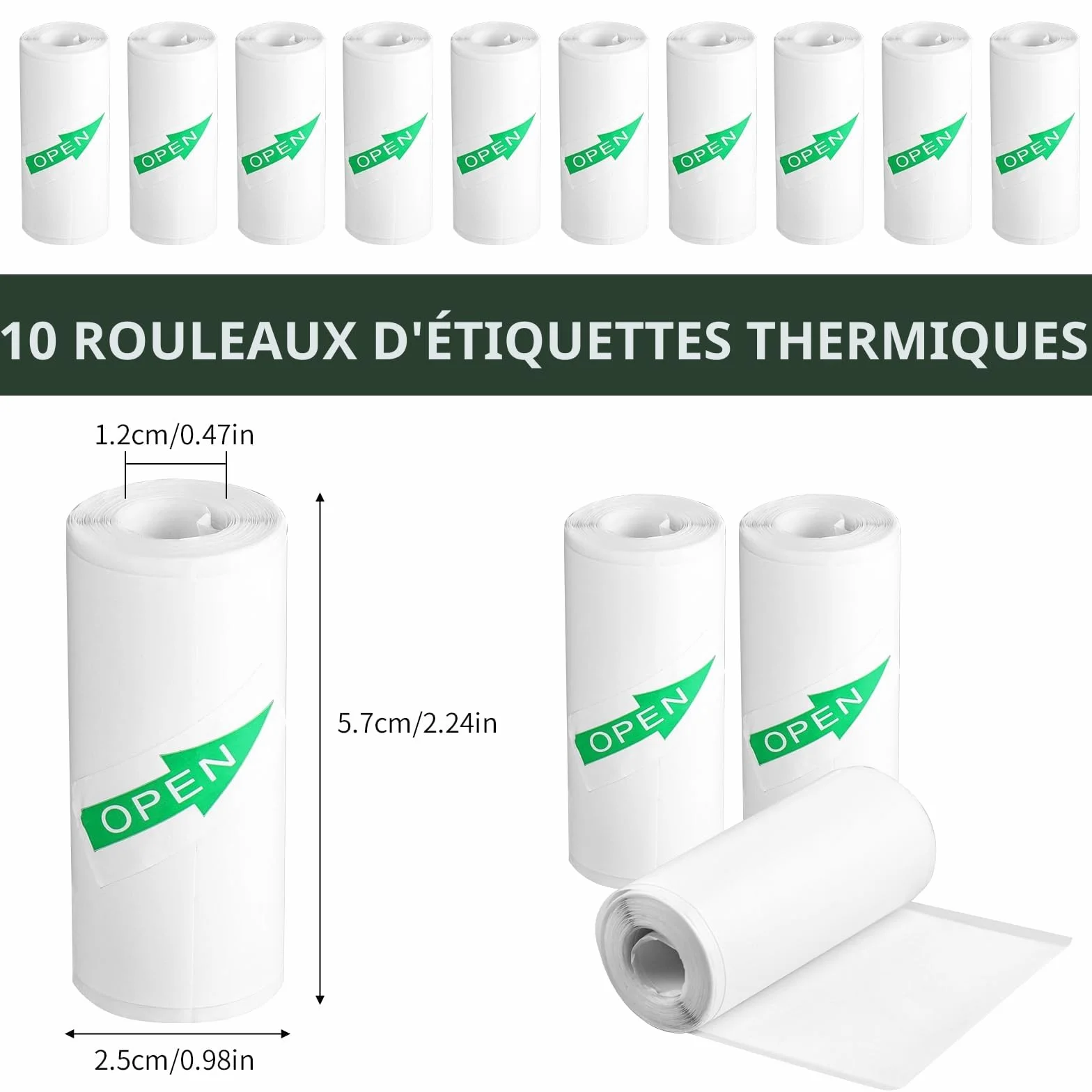 Papier Thermique pour Mini Imprimante, Lot de 10 Rouleaux Autocollants