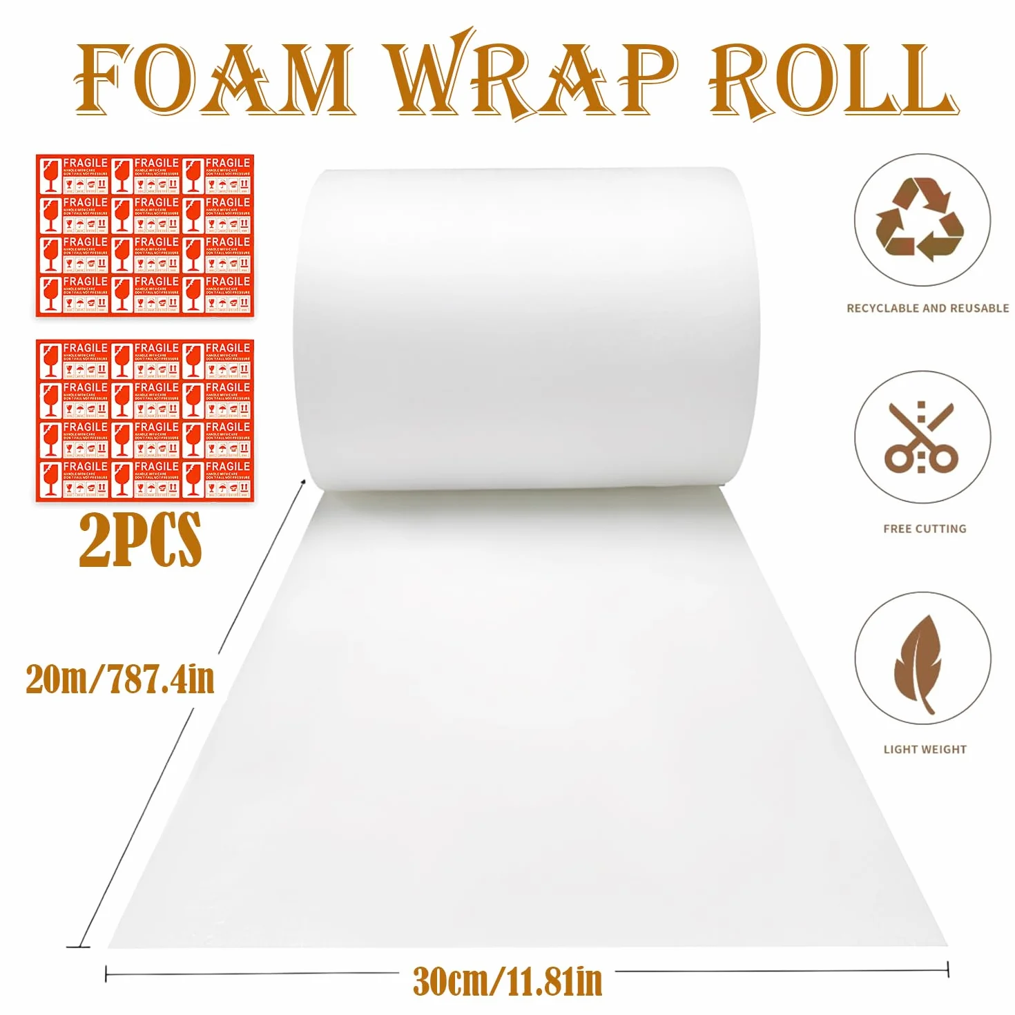 Papier Bulle Déménagement Carton Feuilles Mousse avec Étiquettes Vaisselle Plats Assiettes Verres Emballage 30cm x 20m