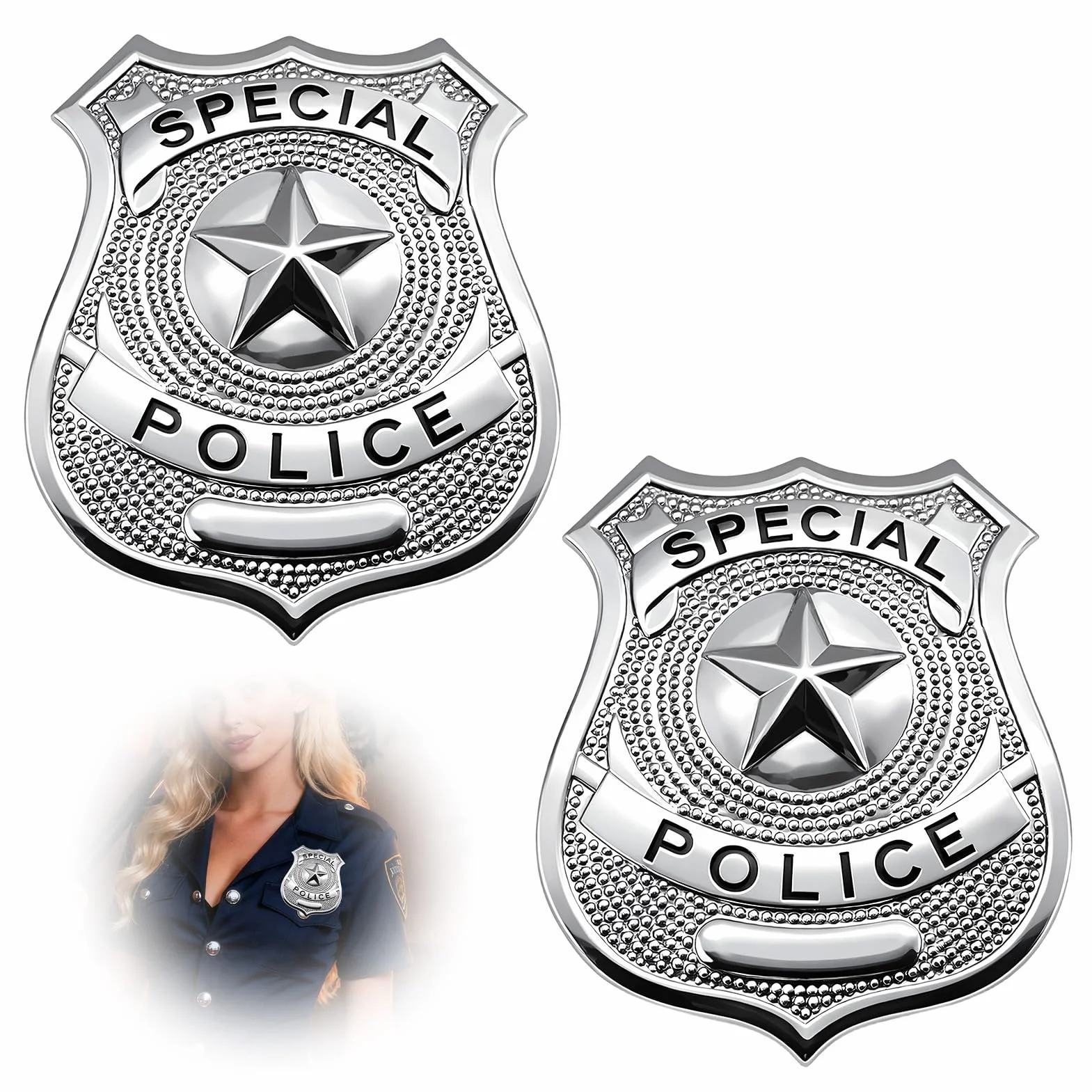 Lot de 2 badges Sariputa argentés police pour enfants accessoires costume Halloween