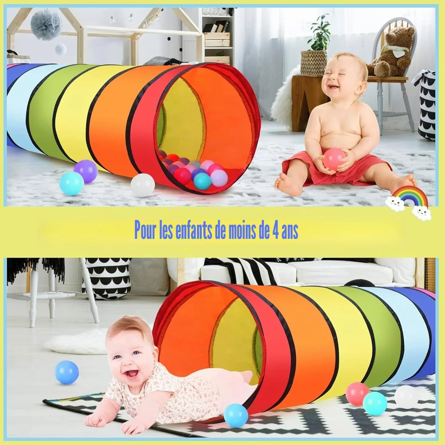 Tente de Tunnel de Jeu d'enfants 180cm LATERN Pop-Up Pliable Intérieur Extérieur