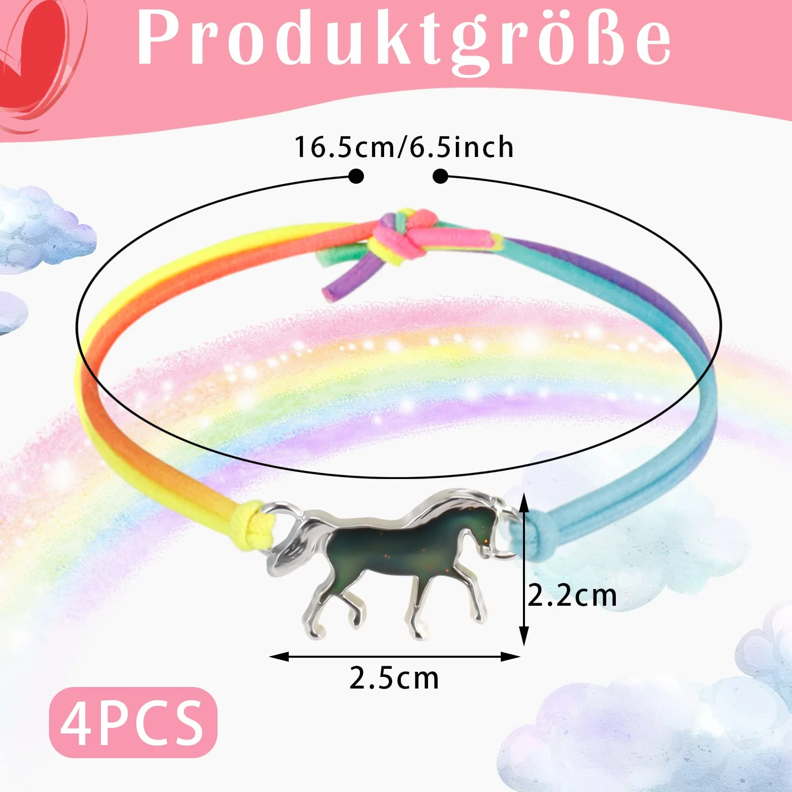 Lot de 4 bracelets d'humeur pour fille - Changement de couleur - Arc-en-ciel - 24,13 cm - Métal - Oxyde de zirconium