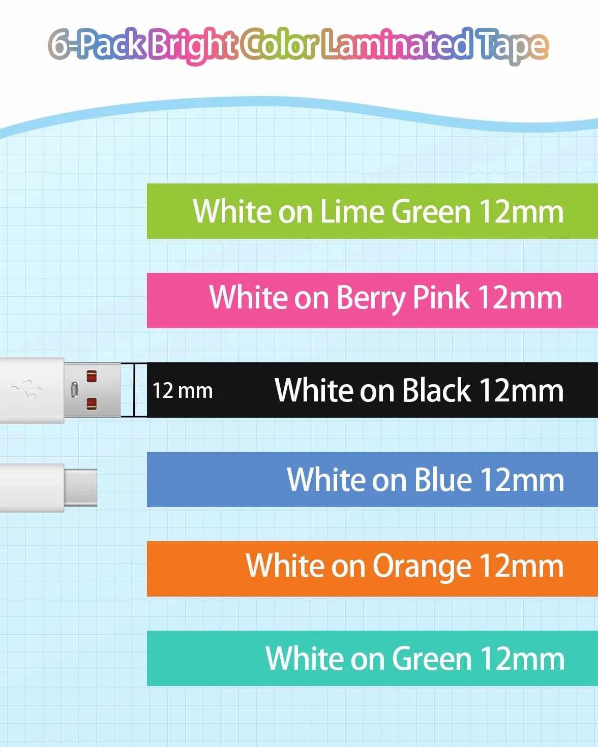 MarkField Ruban Remplacement Brother P-Touch TZ TZe 12mm x 8m 0,47 laminés étiquette PT-H105 H101C H110 H200 H100LB