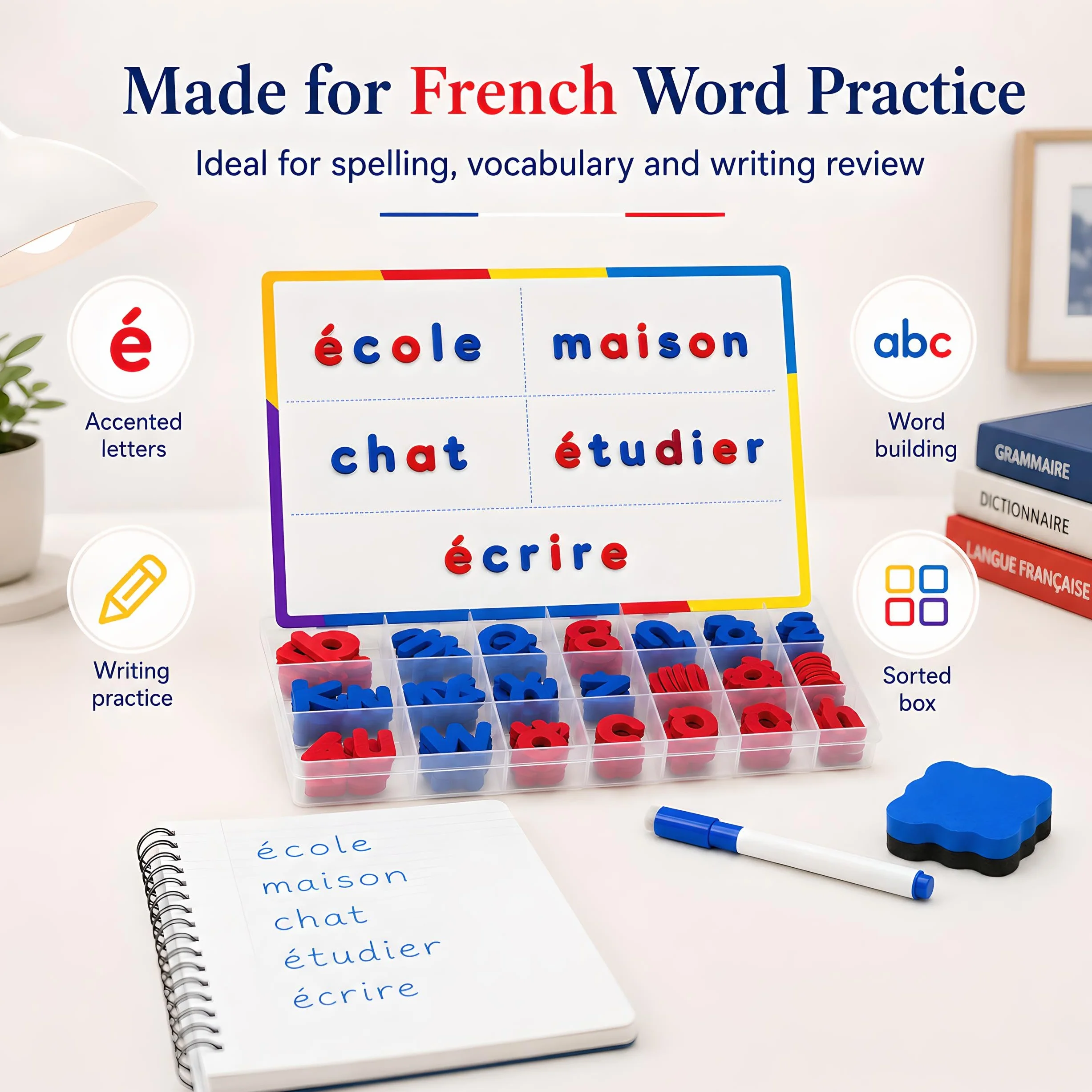 240 Lettres Magnétiques Françaises – Alphabet Coloré pour Phonétique et Écriture, Tableau, Réfrigérateur