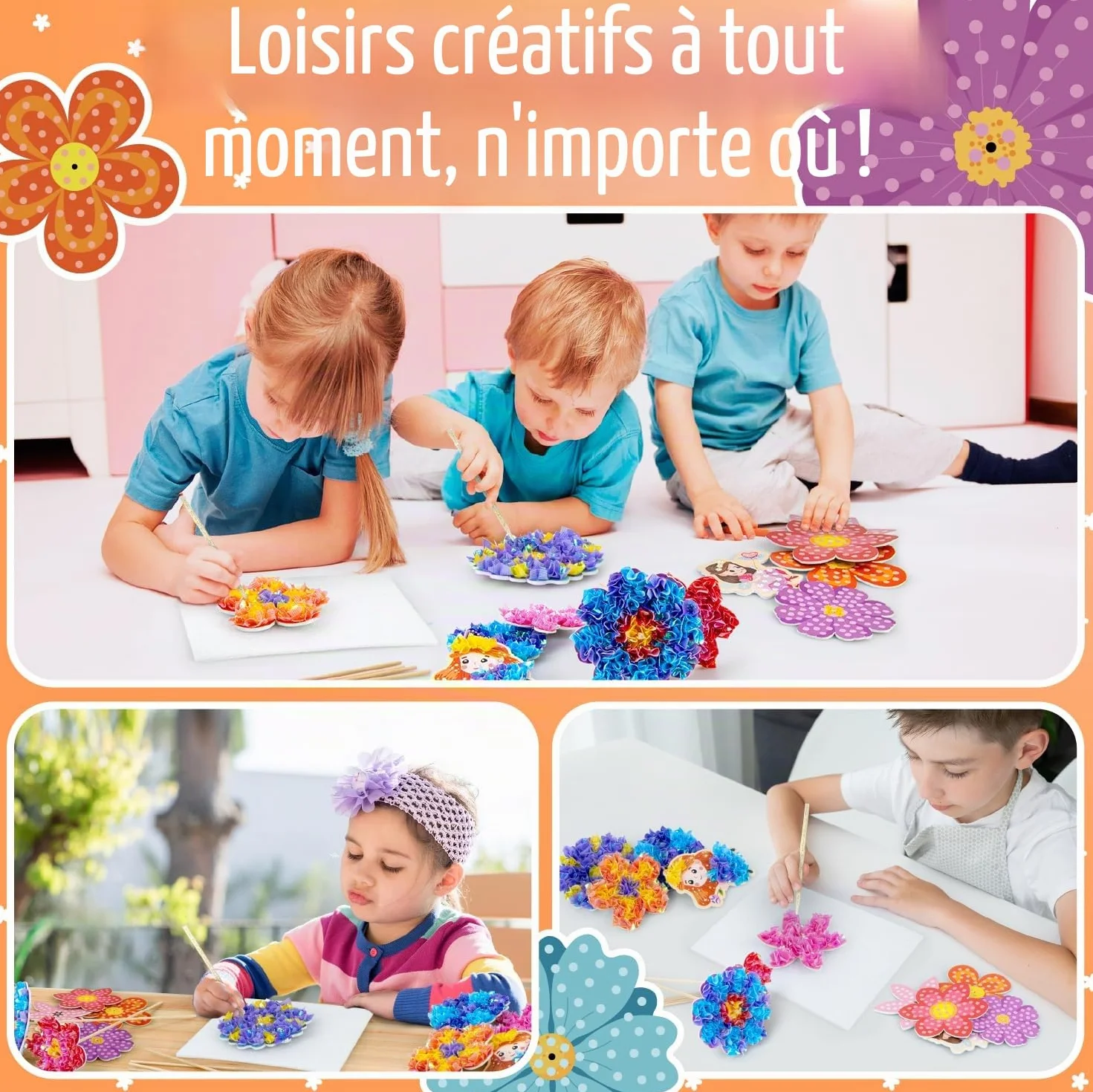 Kit de bricolage pour enfants Kiztoys - Mallette bouquet de fleurs avec paillettes - Kit créatif fille cadeau