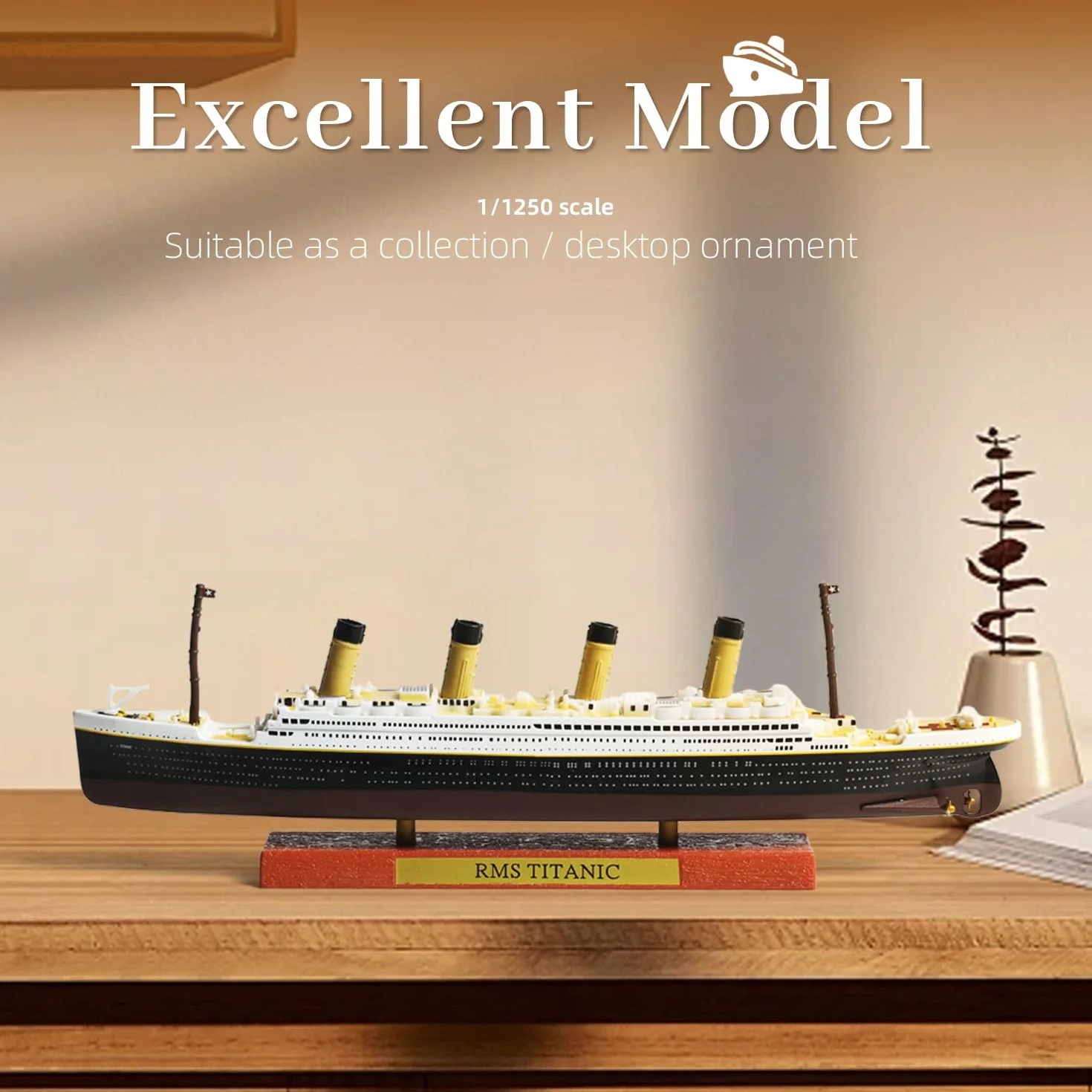Maquette 1/1250 RMS Titanic, Bateau de croisière en Alliage métallique moulé sous Pression, avec présentoir en Bois