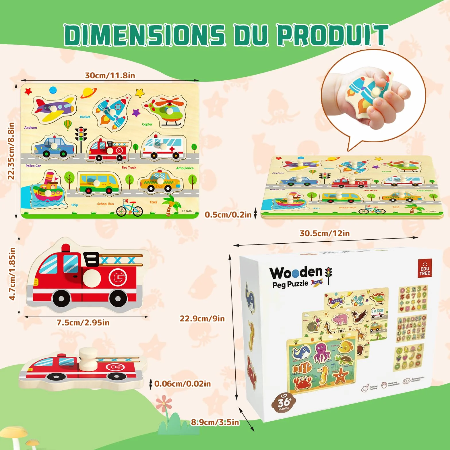 Puzzle Bois Enfant 2-4 Ans 6 Pièces Puzzle Animaux Montessori Jouet Educatif