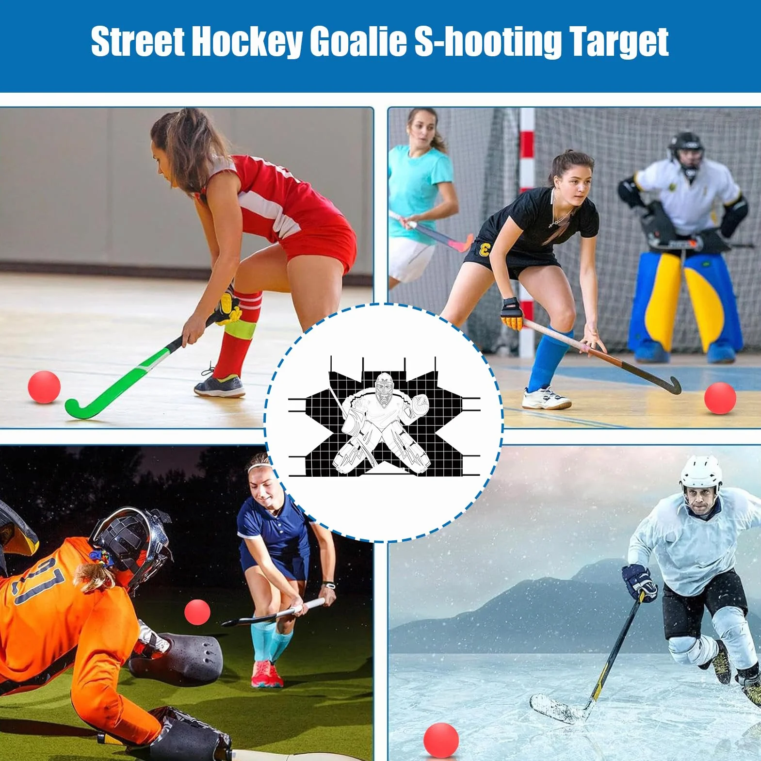 Cible de Gardien de But de Hockey en Vinyle Durable avec Jardin Renforcé - Résistant aux Intempéries pour Pratique de Tir