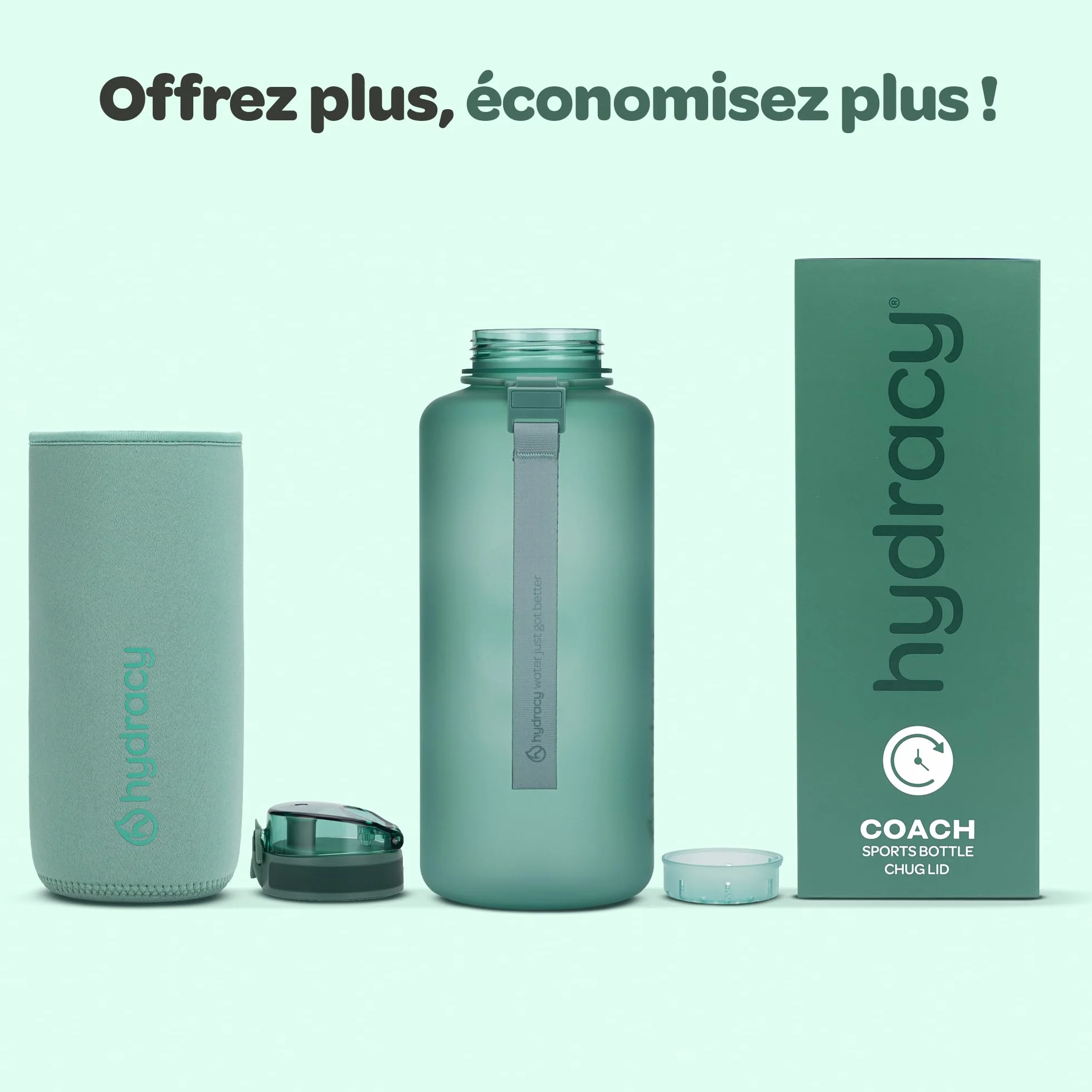 Hydracy Bouteille d'Eau 2L sans BPA avec Marqueur de Temps, Infuseur, Verrouillage Sécurisé, Housse Néoprène, Étanche, Anti-Fuite, Réutilisable, Légère