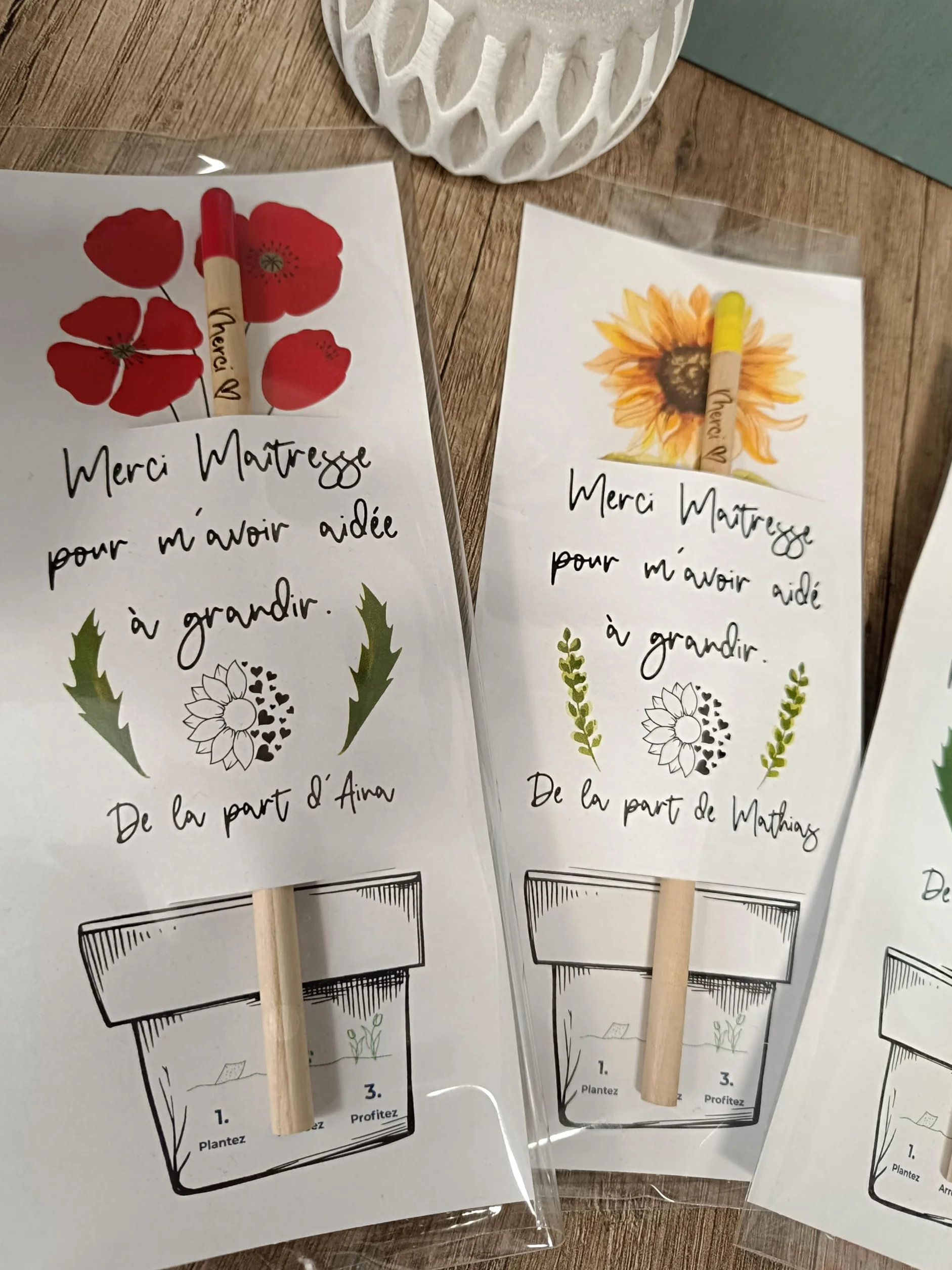 Crayon à planter Merci Tournesol Lavande Coquelicot Cadeau Maîtresse Atsem Nounou