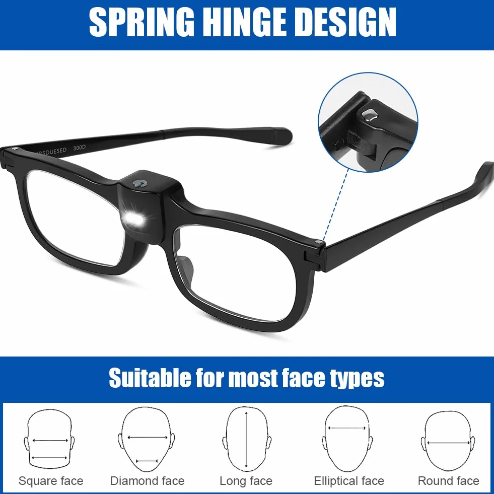 Lunettes Loupe avec Lumière LED 300% Grossissante pour Lecture Bijoutier Couture Bricolage