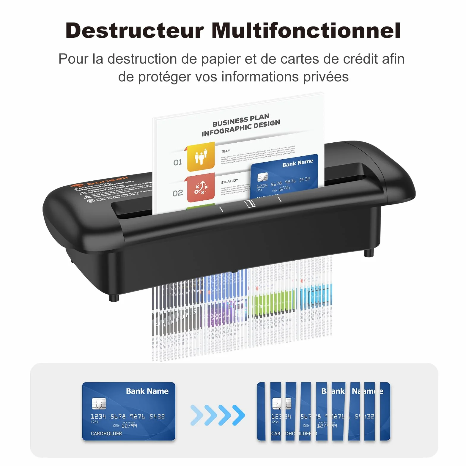 Bonsaii Destructeur de Documents 6 Feuilles Coupe en Bande 6mm S119-A