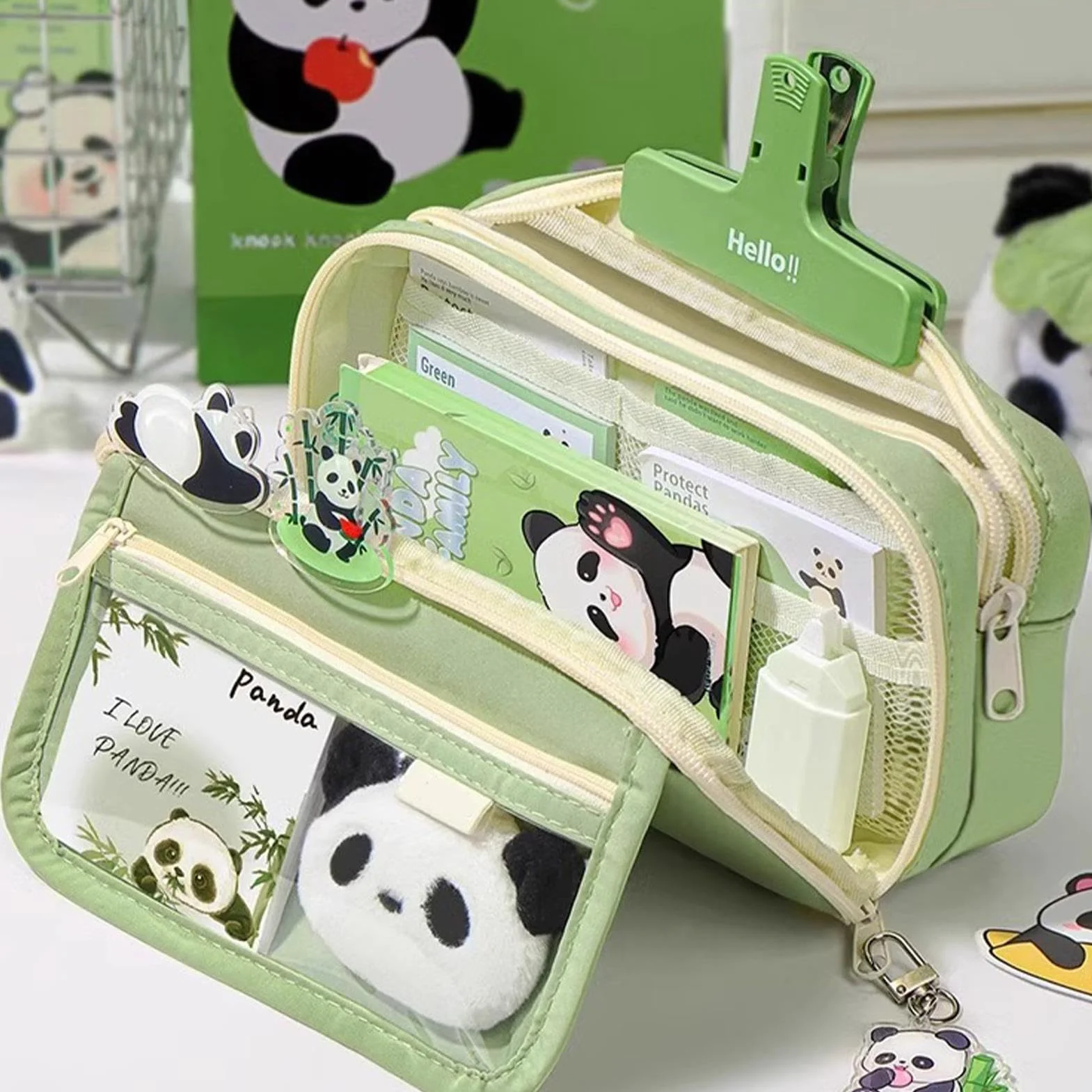 Trousse Scolaire Panda Grande Capacité Étui à Crayons Kawaii Sac à Crayons Plusieurs Compartiments