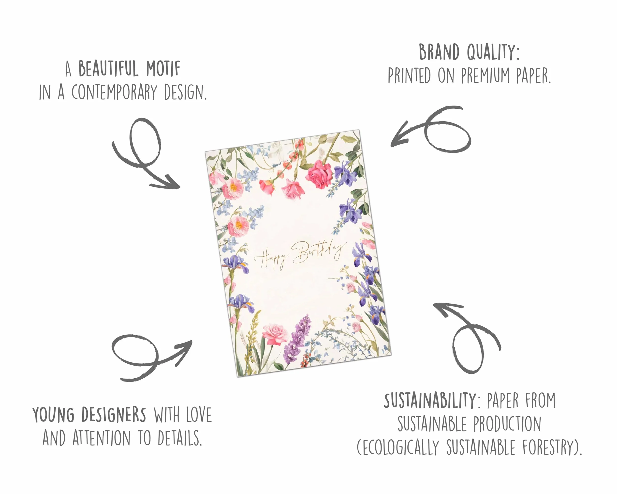Edition Seidel Carte d'anniversaire Happy Birthday pour femme fleurs DIN A4 avec enveloppe