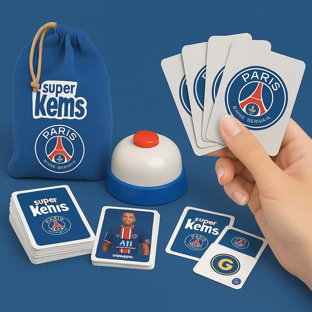 Megableu Super KEMS PSG Jeu de Société Football Paris Saint-Germain - Jeu de Cartes pour Adultes et Enfants dès 6 Ans - 4 Joueurs