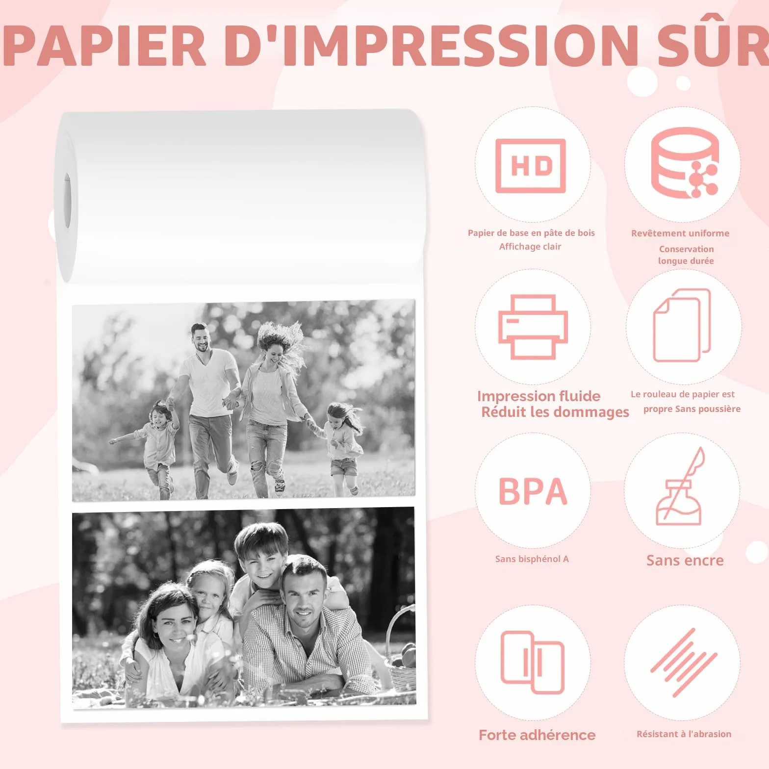 Papier Thermique pour Appareils Photo Instantanés 57 mm x 500 mm 15 Bobines