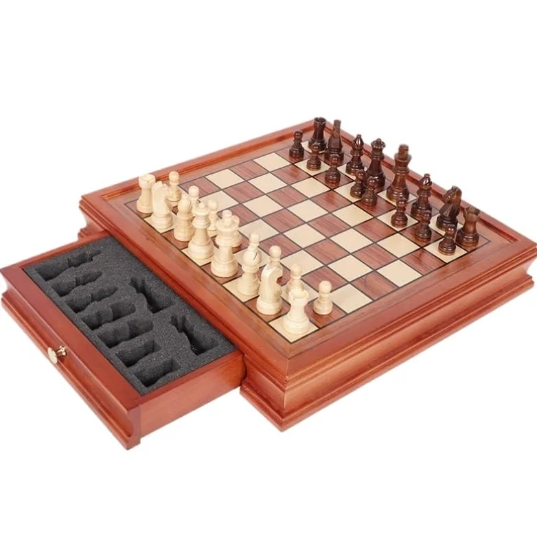 echiquier Jeu d'échecs magnétique en Bois de 12,8 Pouces, 2 tiroirs de Rangement intégrés, 2 Reines supplémentaires, Jeux de société Classiques for Enfants et Adultes echecs Jeu