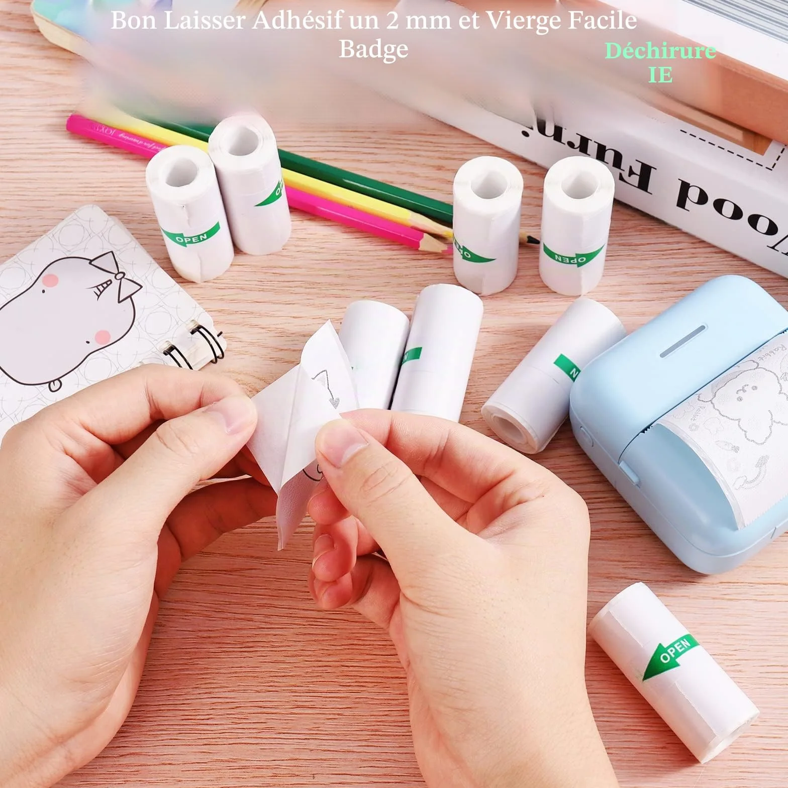 Papier Thermique 57x25mm Auto-adhésif Blanc pour Mini Imprimante, 10 Rouleaux