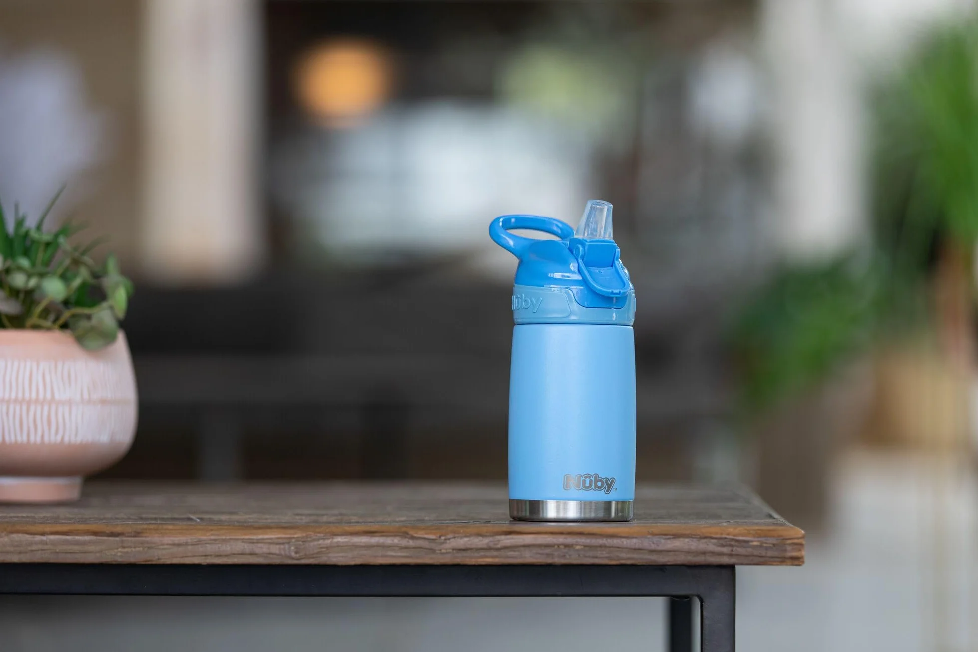 Nuby Gourde Reflex Flip-it Isotherme en Acier Inoxydable Anti-fuites 300ml Bleu +18 Mois