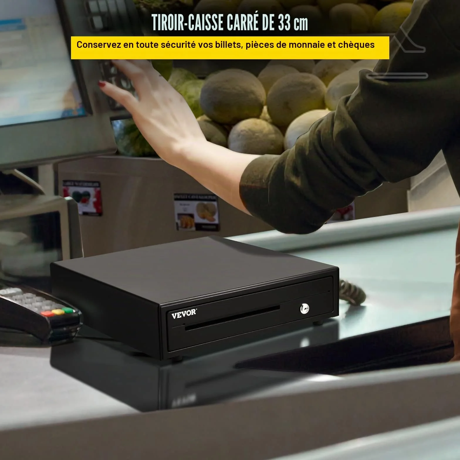 VEVOR Tiroir-Caisse Enregistreuse 33,6 cm Manuel Automatique 4 Billets 5 Pièces RJ11 RJ12 POS