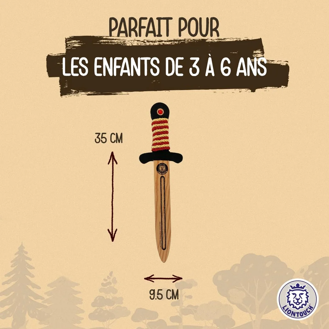 Liontouch Épée WoodyLion Or/Rouge Petite Taille 3-6 Ans Poignard en Mousse pour Enfants