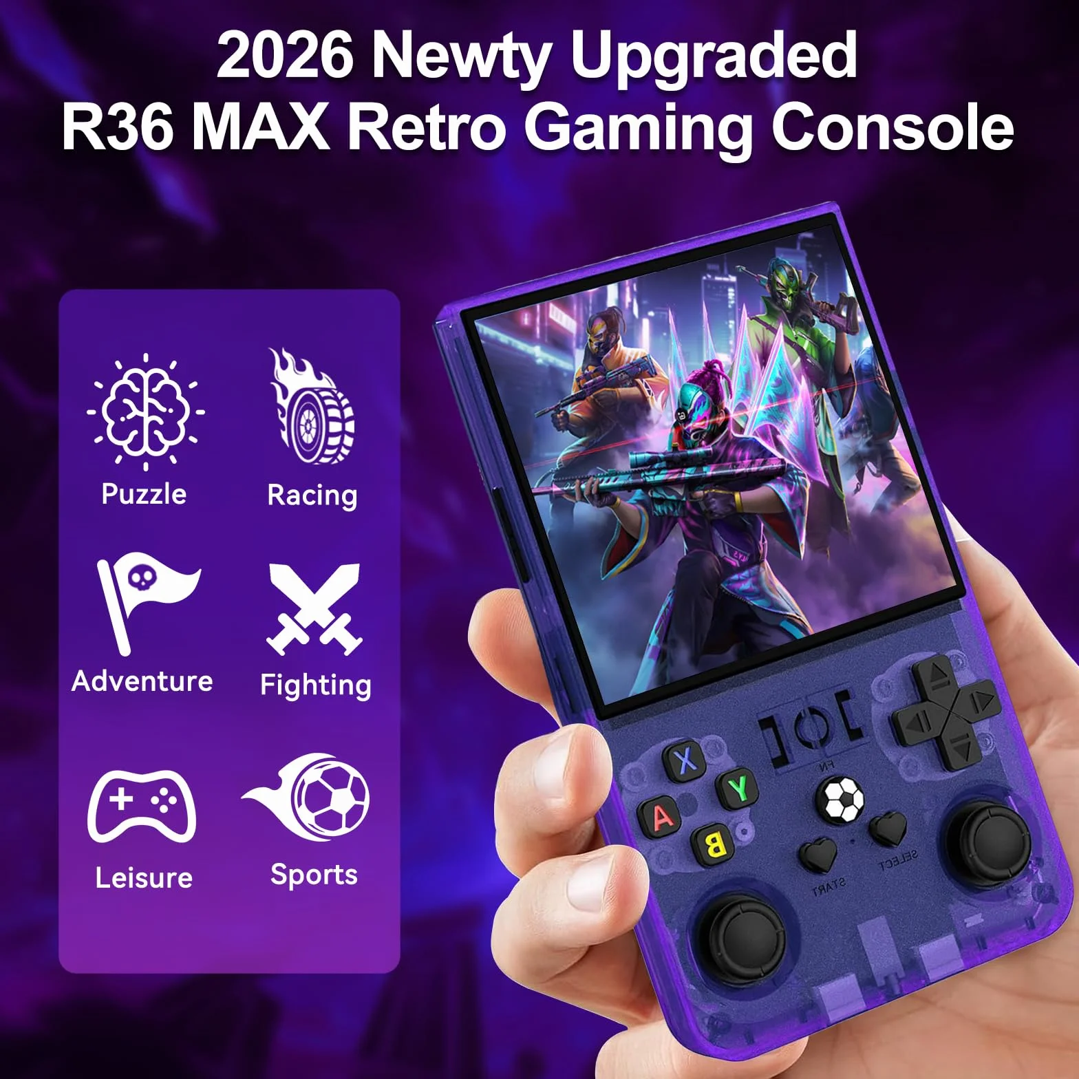 Console de Jeu Portable Rétro R36MAX, Écran IPS 4.0", 128 Go Carte TF, 4000 mAh - Violet