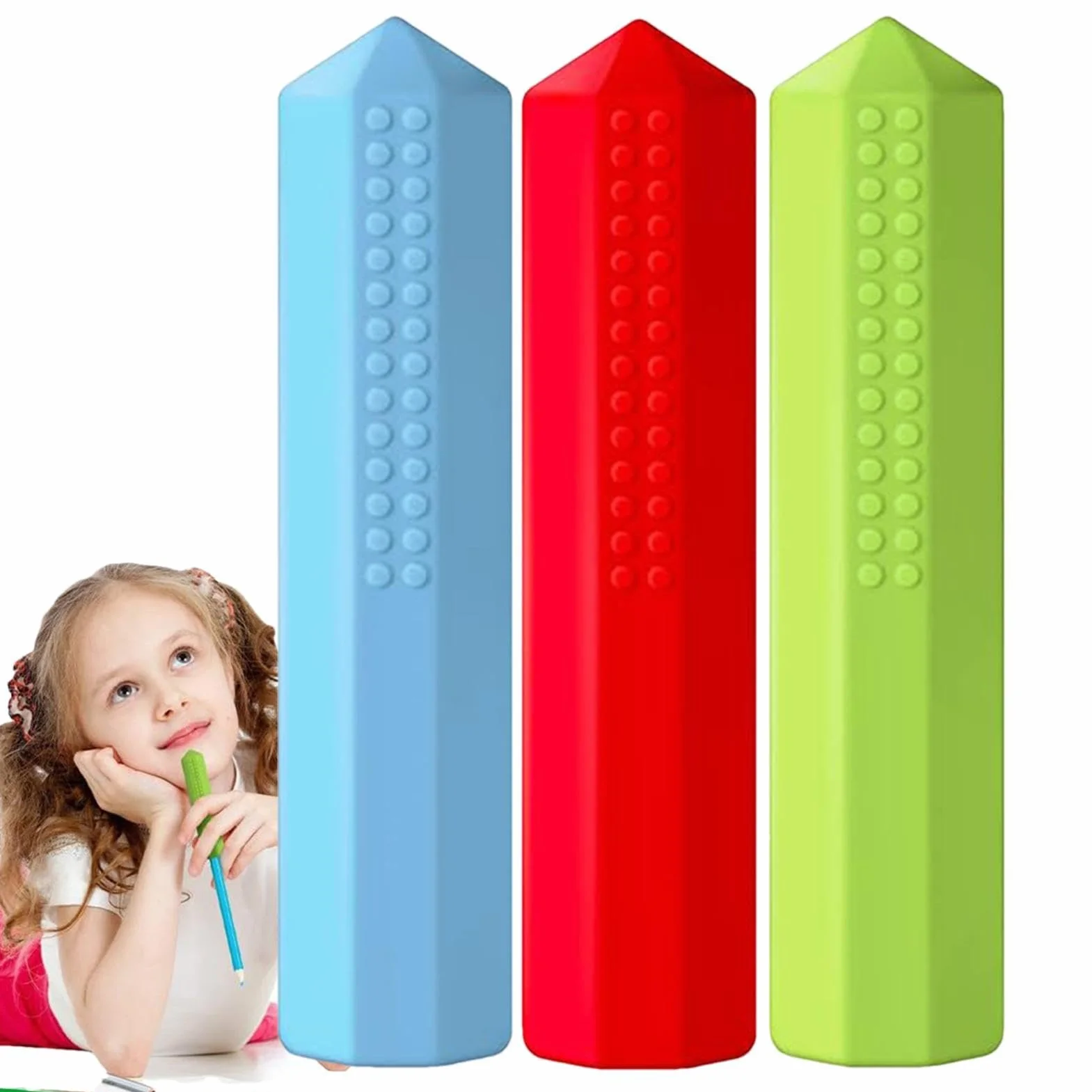 Crayons sensoriels à mâcher - Tubes lestés en silicone pour TDAH - Lot de 3, outil apaisant pour école