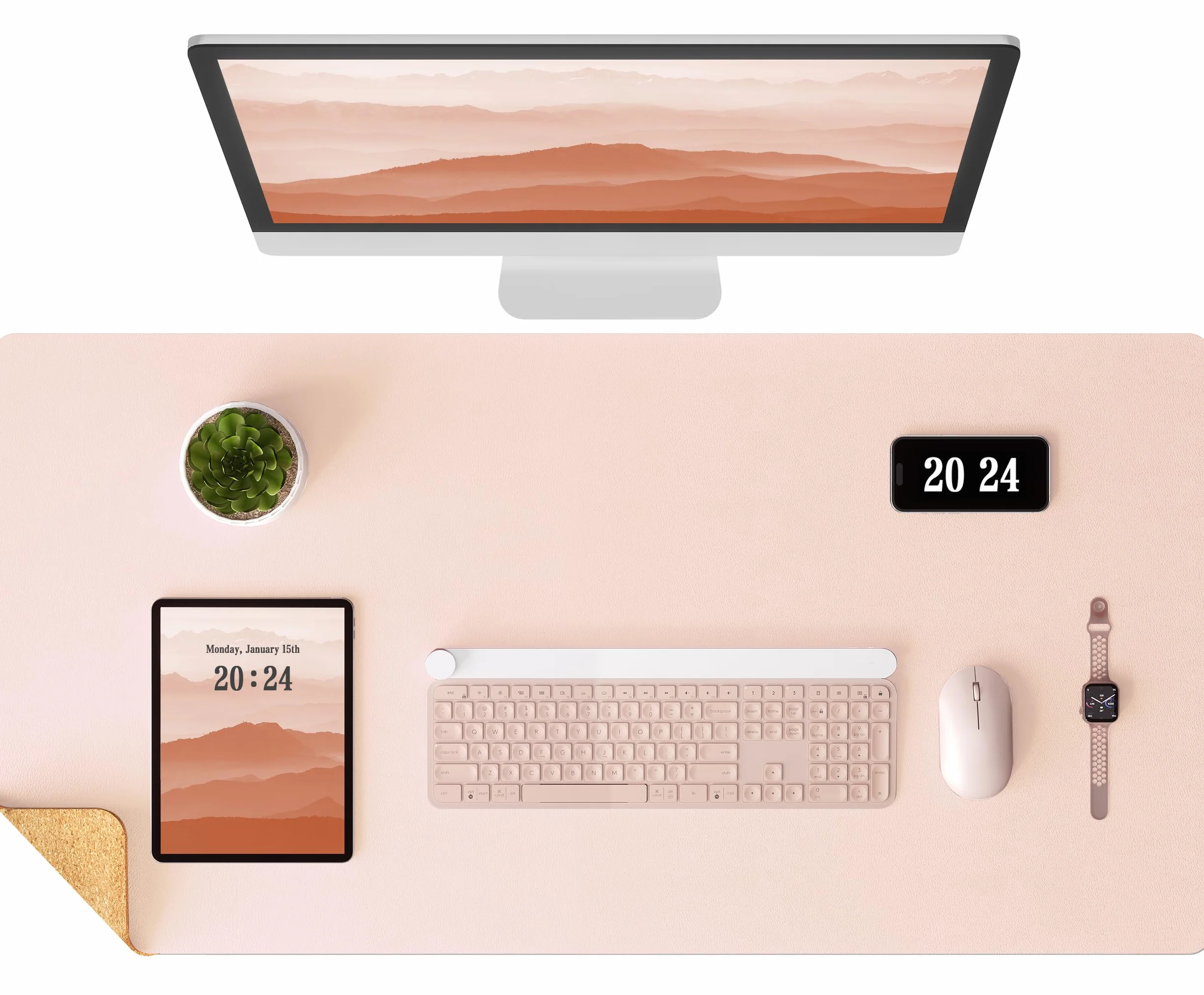 Tapis de bureau en liège naturel double face Aothia 65x35cm imperméable souris protection