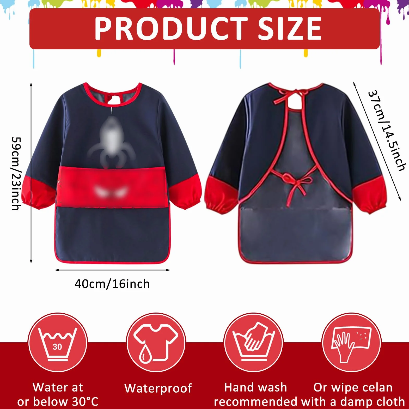 Tablier Peinture Enfant Imperméable Blouse 3-7 Ans avec Poches Manches Longues pour Activités Scolaires Dessin Cuisine