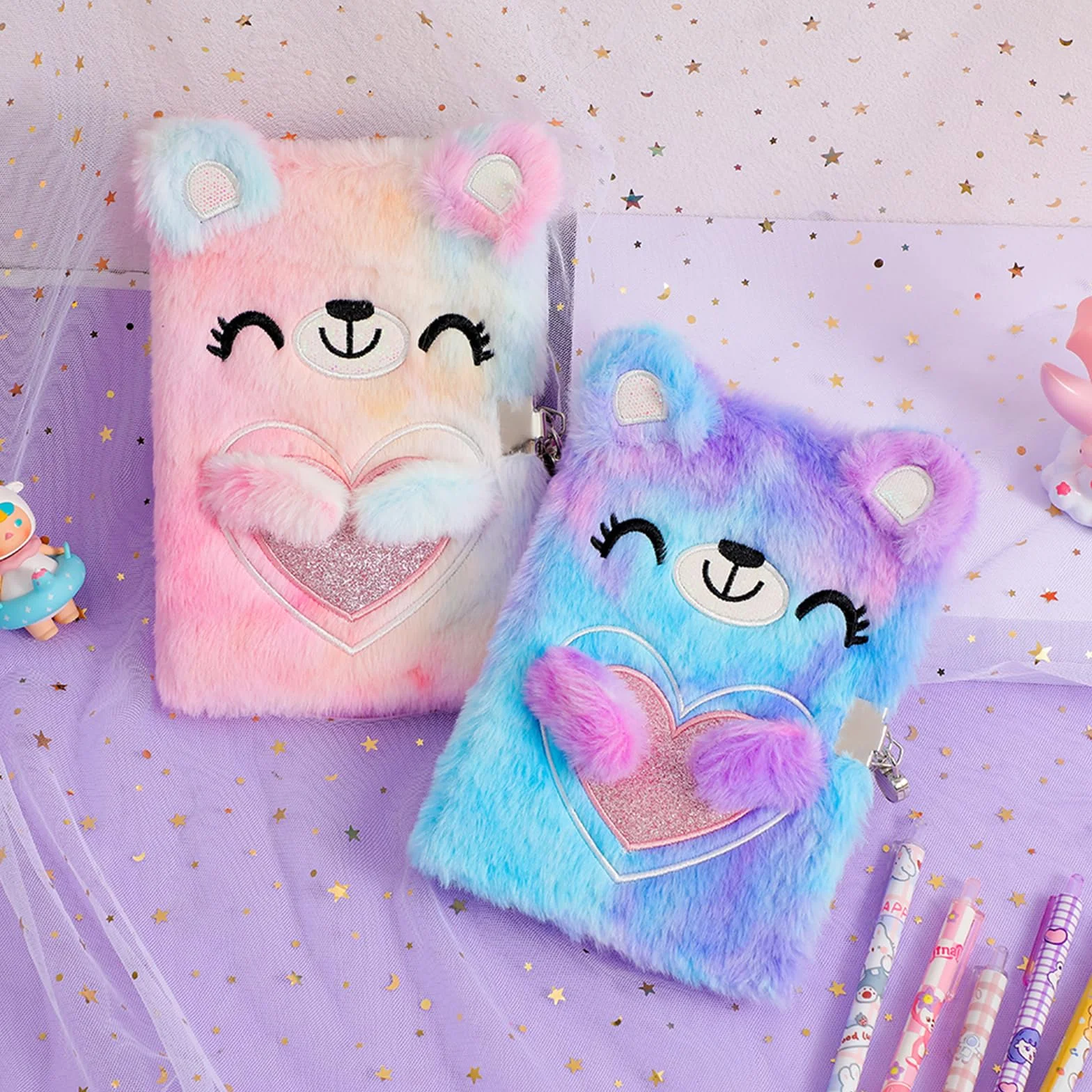 Journal Intime Fille avec Cadenas Carnet Secret Cadeau Fille Ours de dessin animé Multicolore