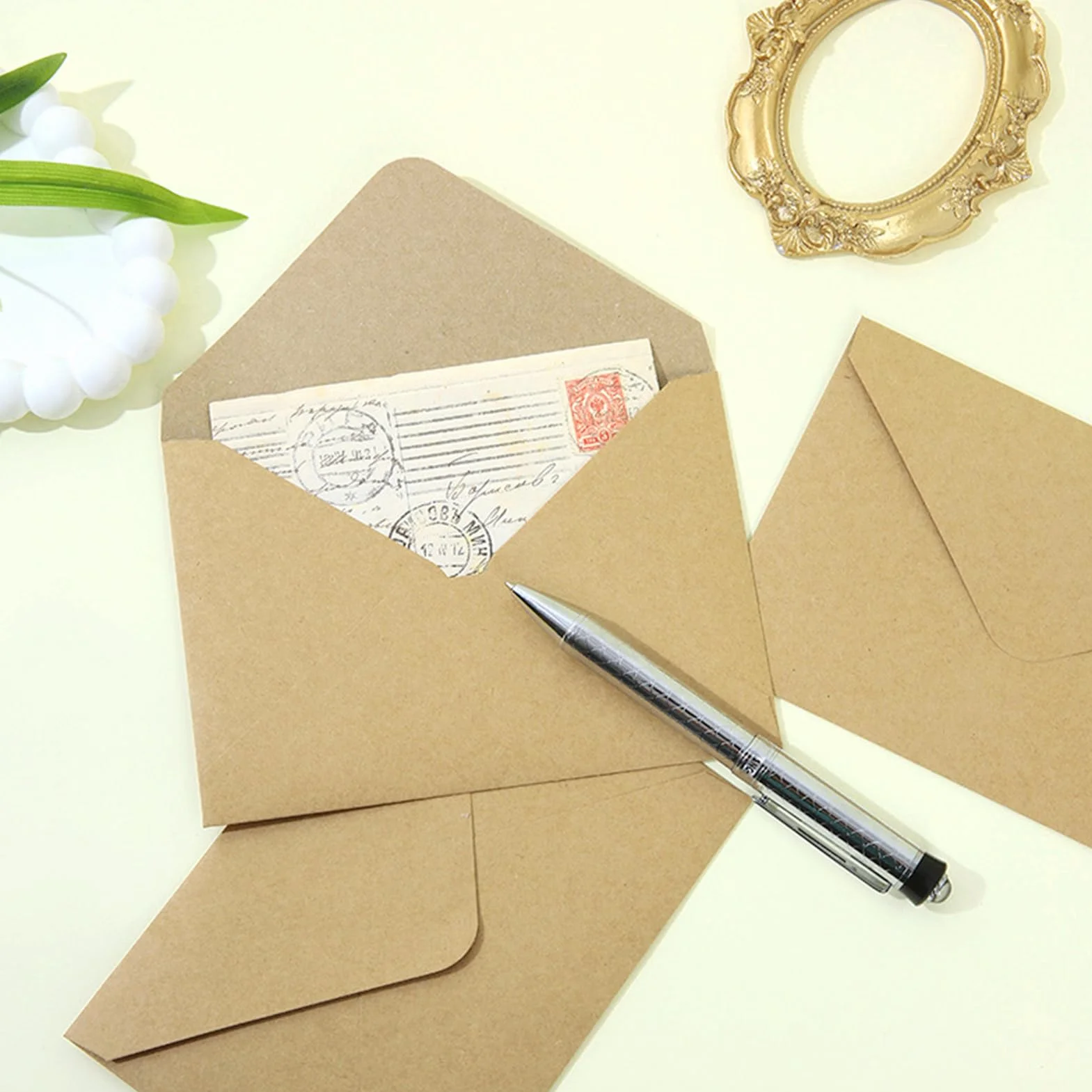 Enveloppes carrée kraft 70x100mm avec carte blanche pour lettres remerciement cadeau vœux