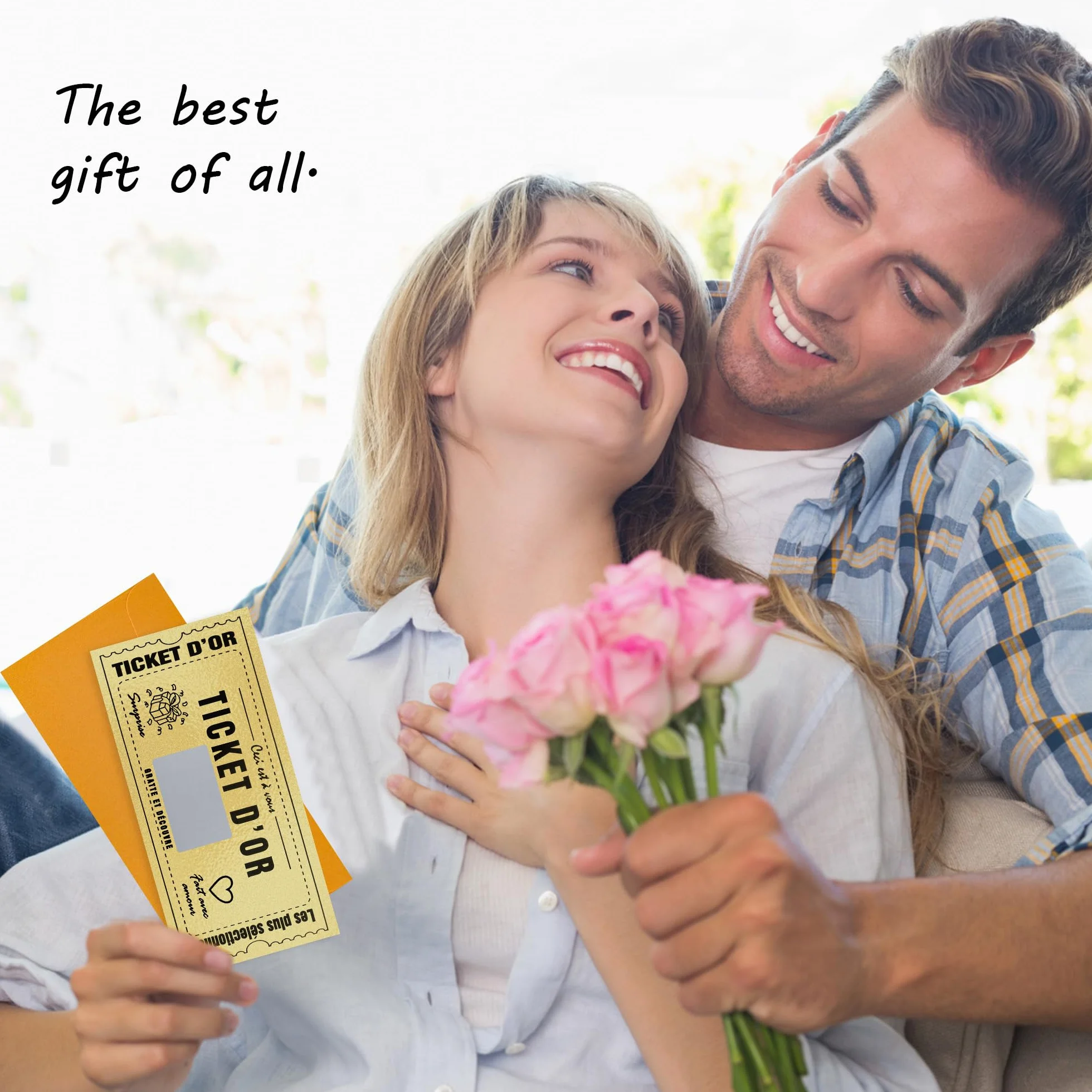 Carte à gratter Golden Ticket d'Or Personnalisable 6 Pièces Cadeau Surprise Anniversaire Saint-Valentin