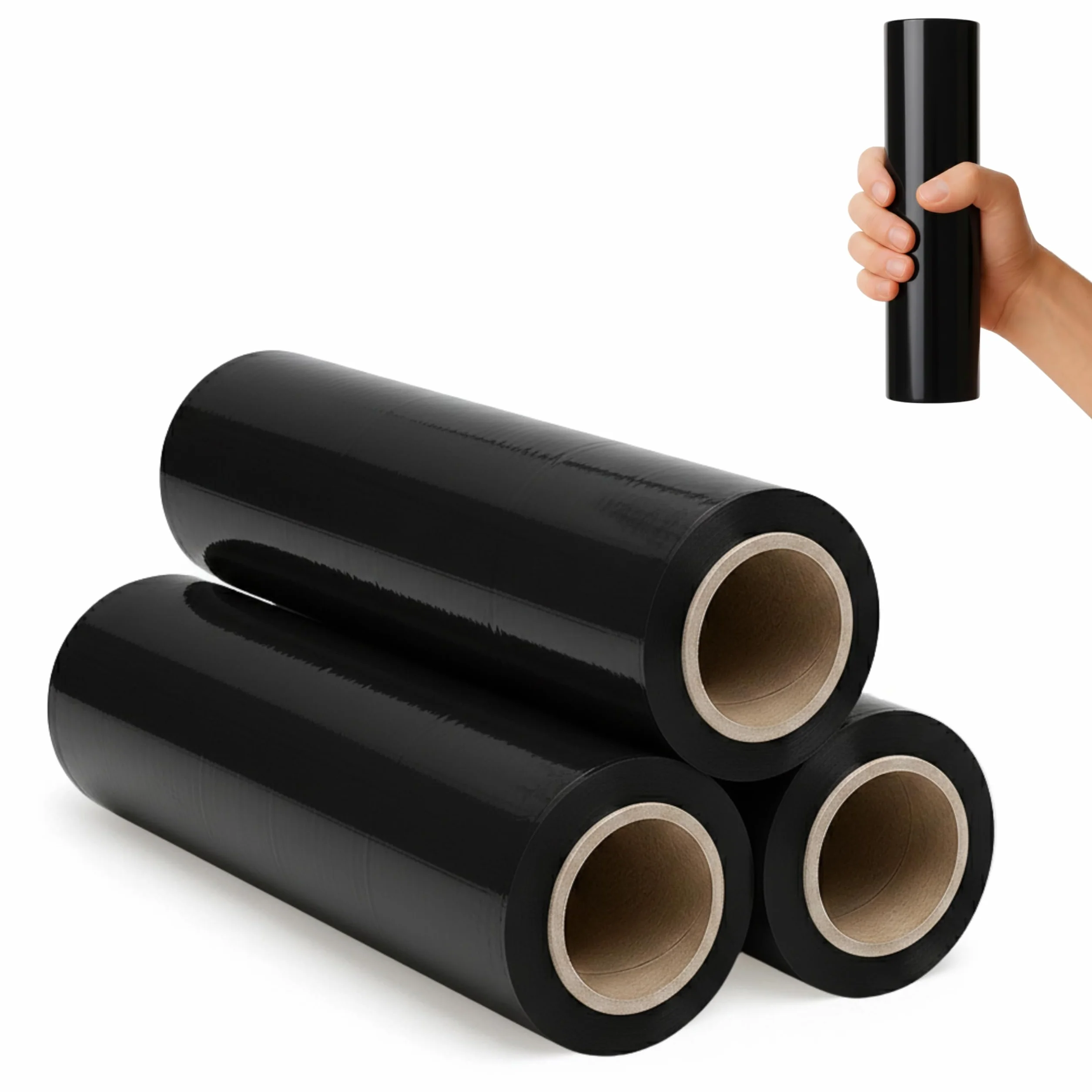 Film étirable Noir 25 cm 3 rouleaux opaque 300 g mandrin Ø38 mm
