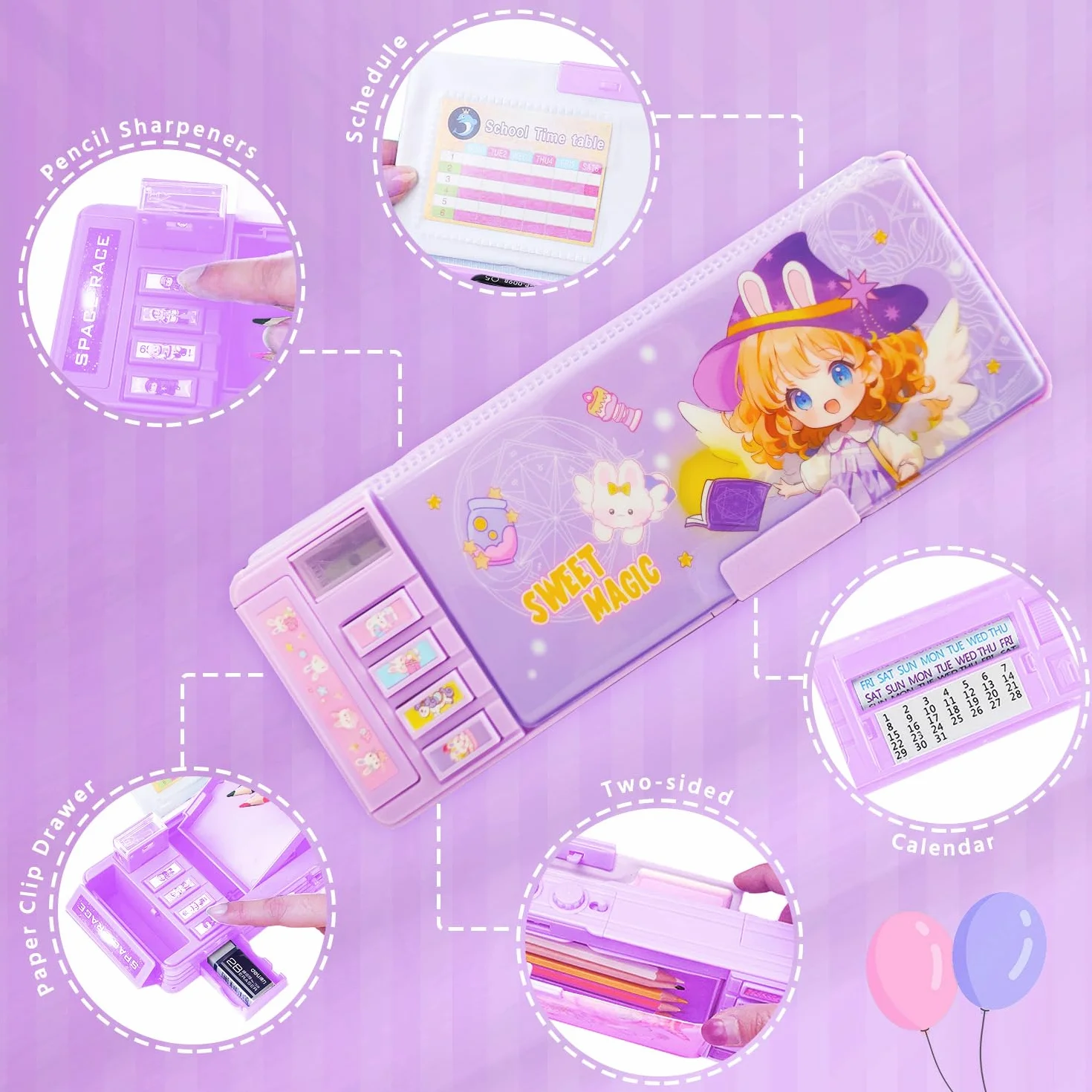 Trousse à Crayons Multifonction Pop-up pour Filles et Garçons, Violet