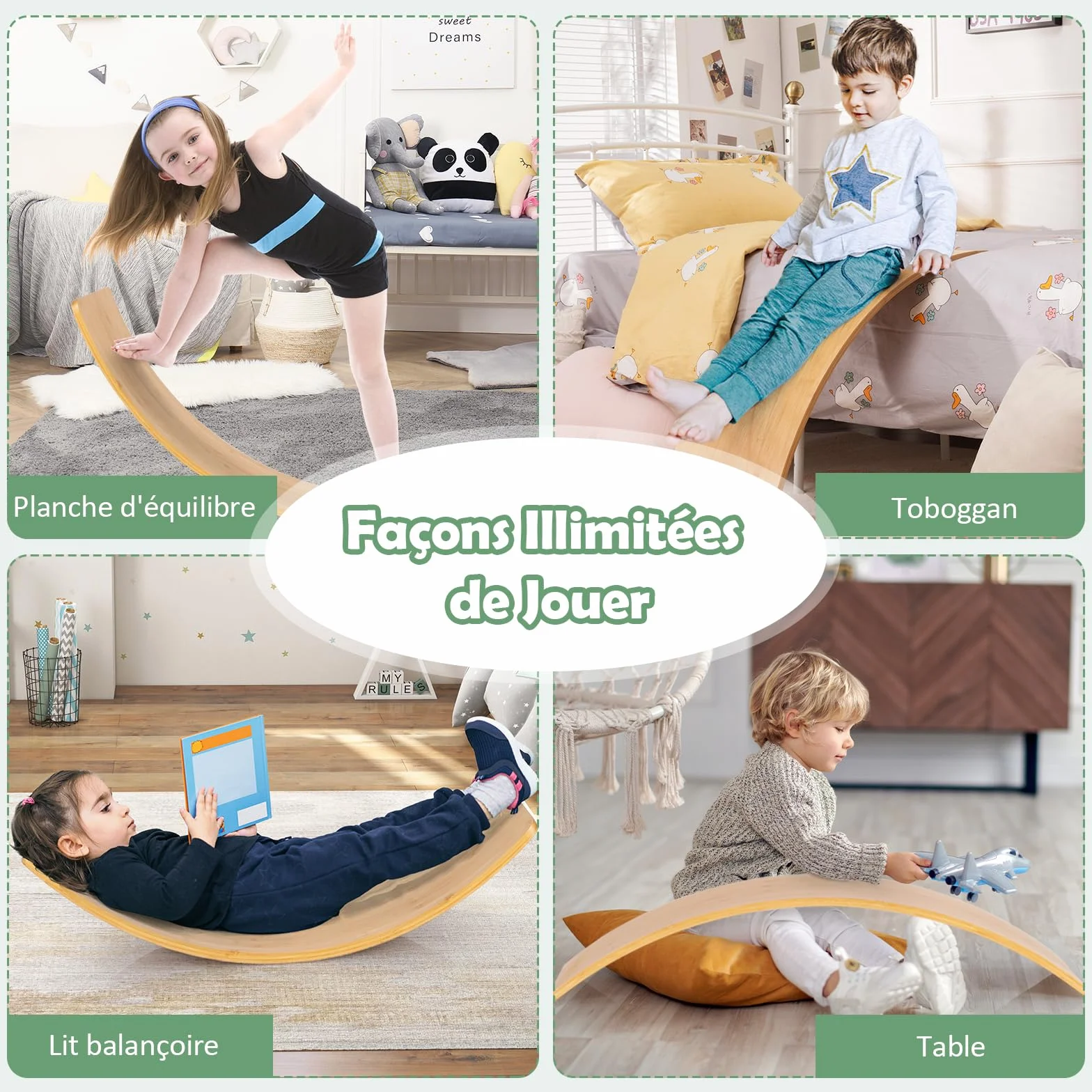 GOPLUS Arche d'équilibre Montessori Enfants Bambou 150 kg 90x30x16,5 cm