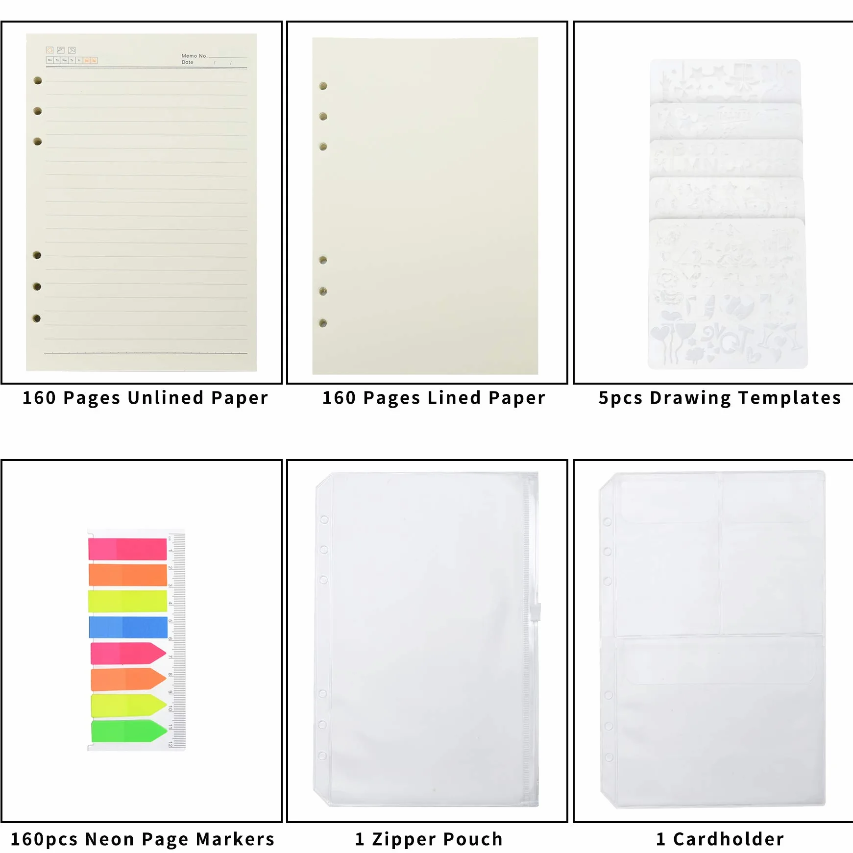 Wonderpool Recharges A5 320 Pages 100gsm 6 Trous Cahier Reliure Anneaux Séparateur Pochettes Signet Papier Ligné Non Ligné