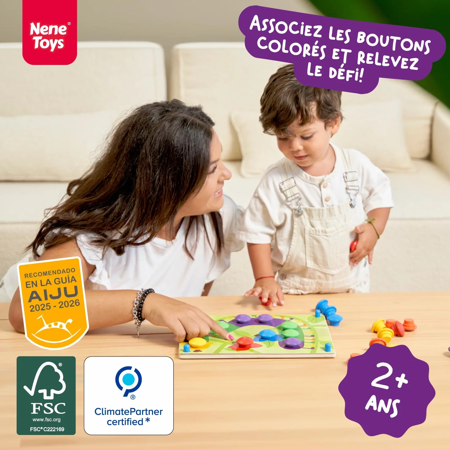 Nene Toys Puzzle en Bois Montessori Jeu de Mosaïque avec Pions Cartes Motricité Fine Apprendre Couleurs Cadeau Éducatif 2-3 Ans