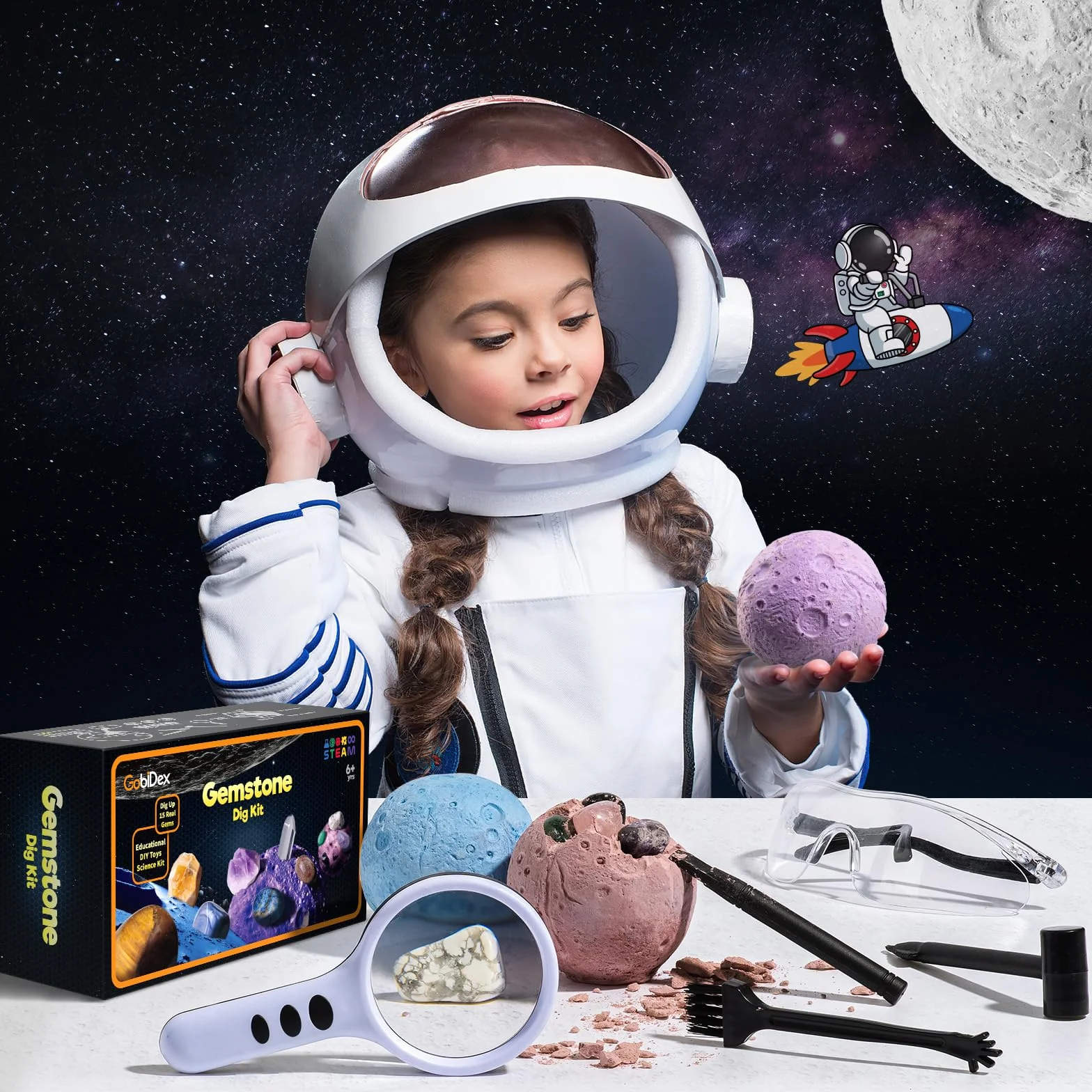 GobiDex Cristaux Pierres Précieuses Fossiles Minéraux Naturels Archéologie Enfant 6-10 Ans Kit Excavation