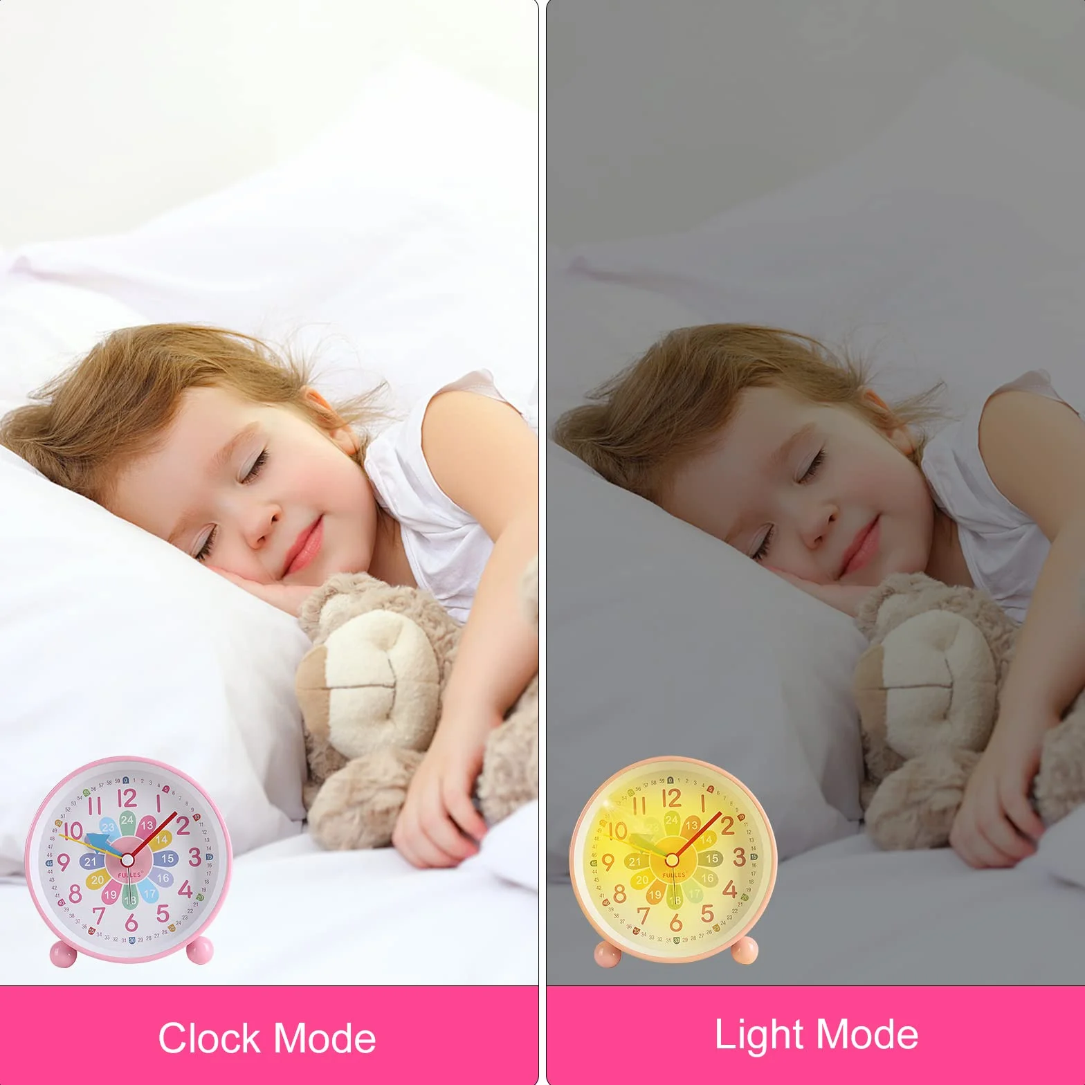 VOSSOT Réveil Numérique Enfants sans Tic-tac Silencieux Horloge Analogique Compact avec Veilleuse Snooze