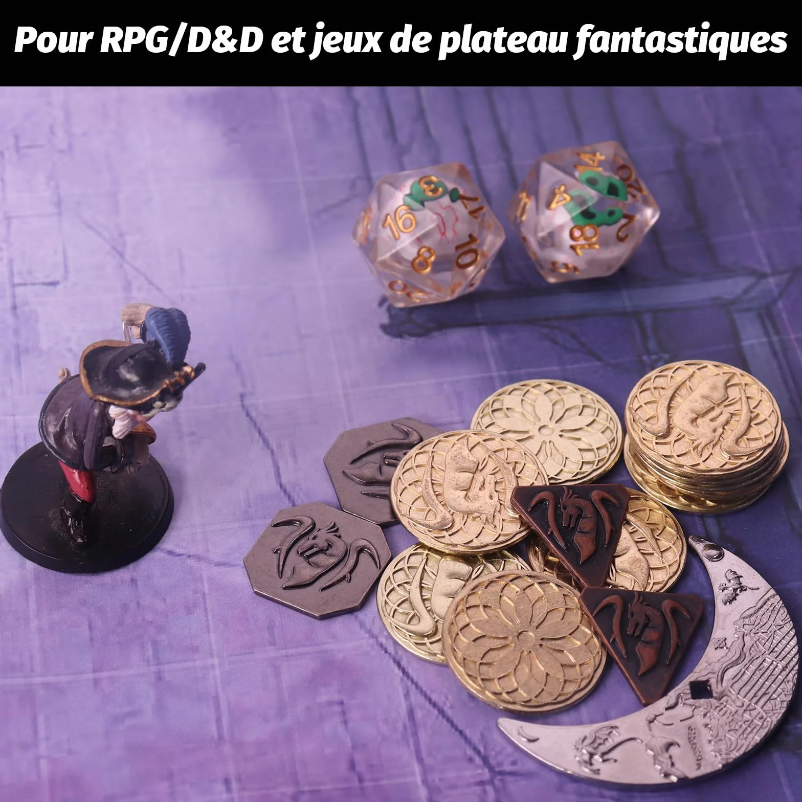 Byhoo 145 pièces jetons de jeu en métal avec sac en cuir qui brille dans la nuit