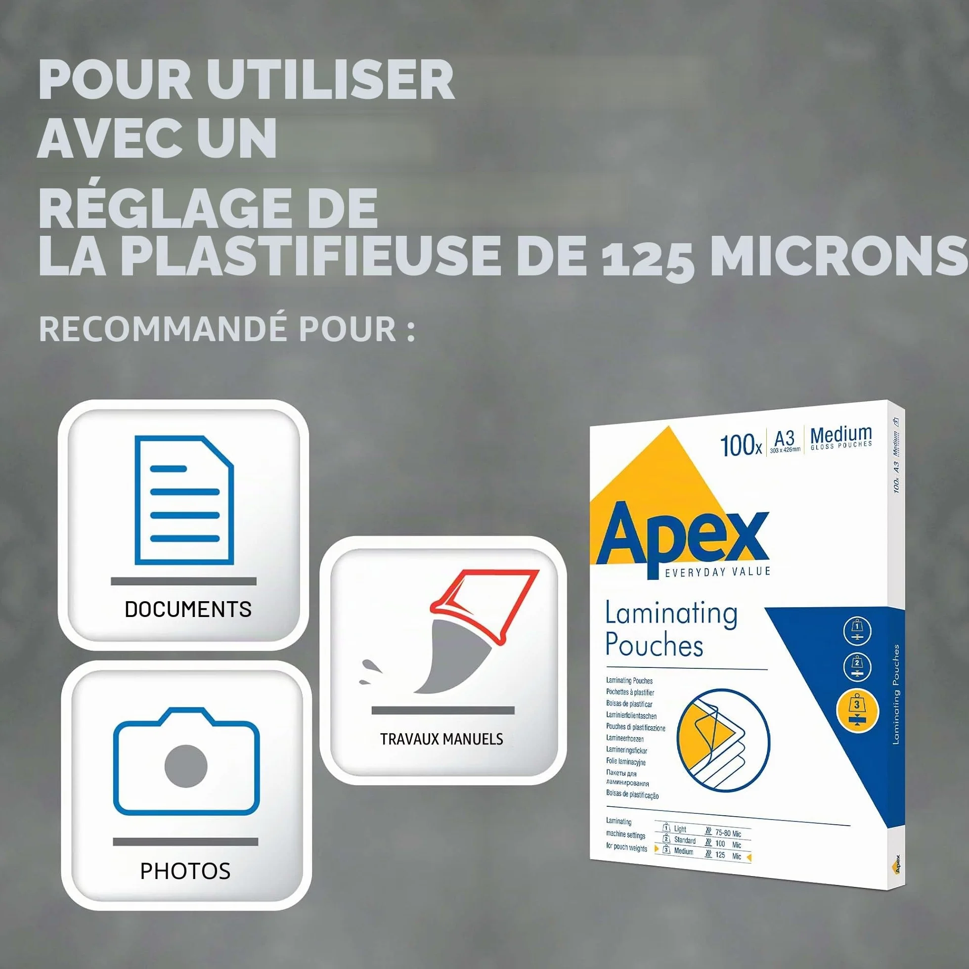 Fellowes Apex pochettes de plastification A3 brillant 100 feuilles Medium Duty