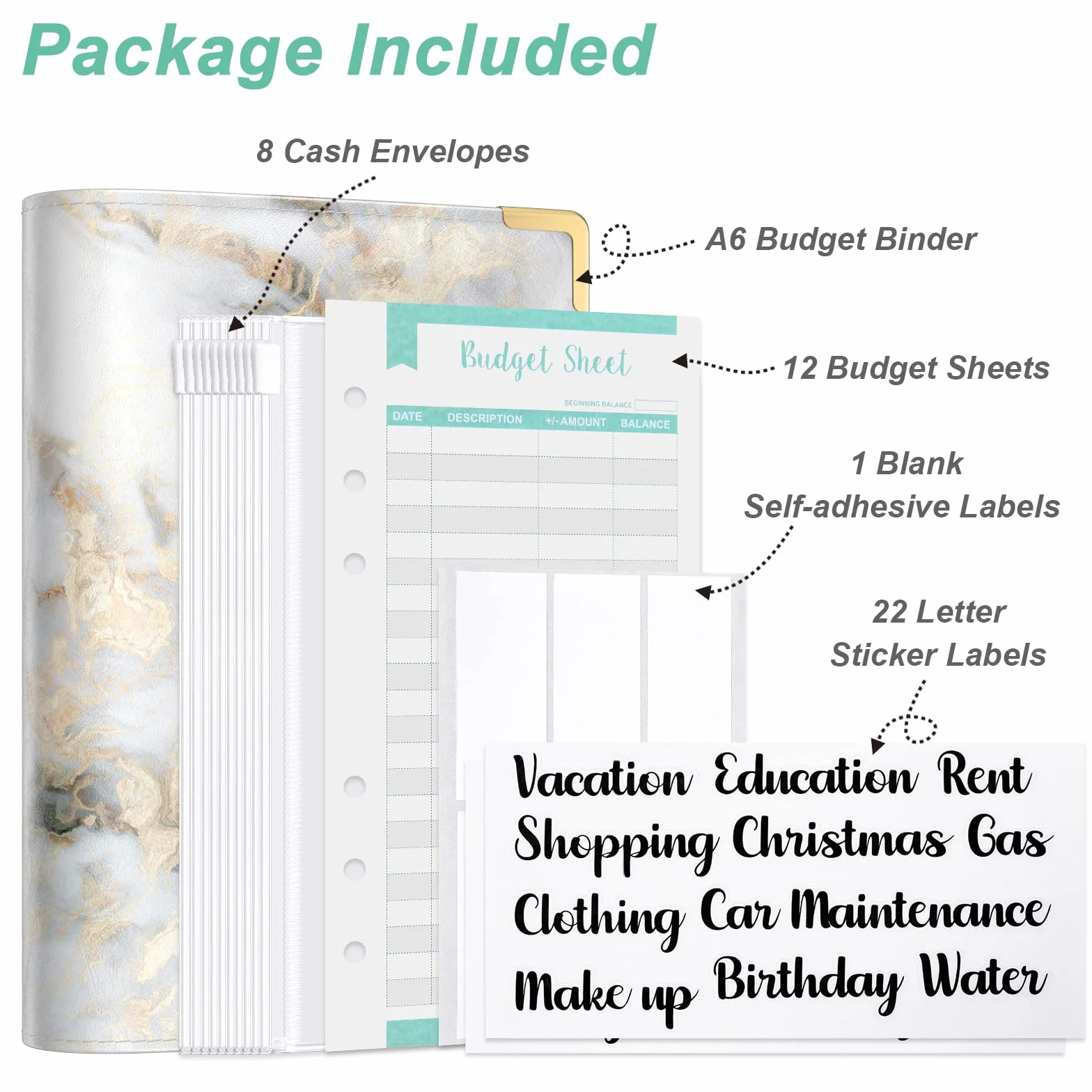 PU Leather A6 Budget Binder Cash Envelopes for Women Floral