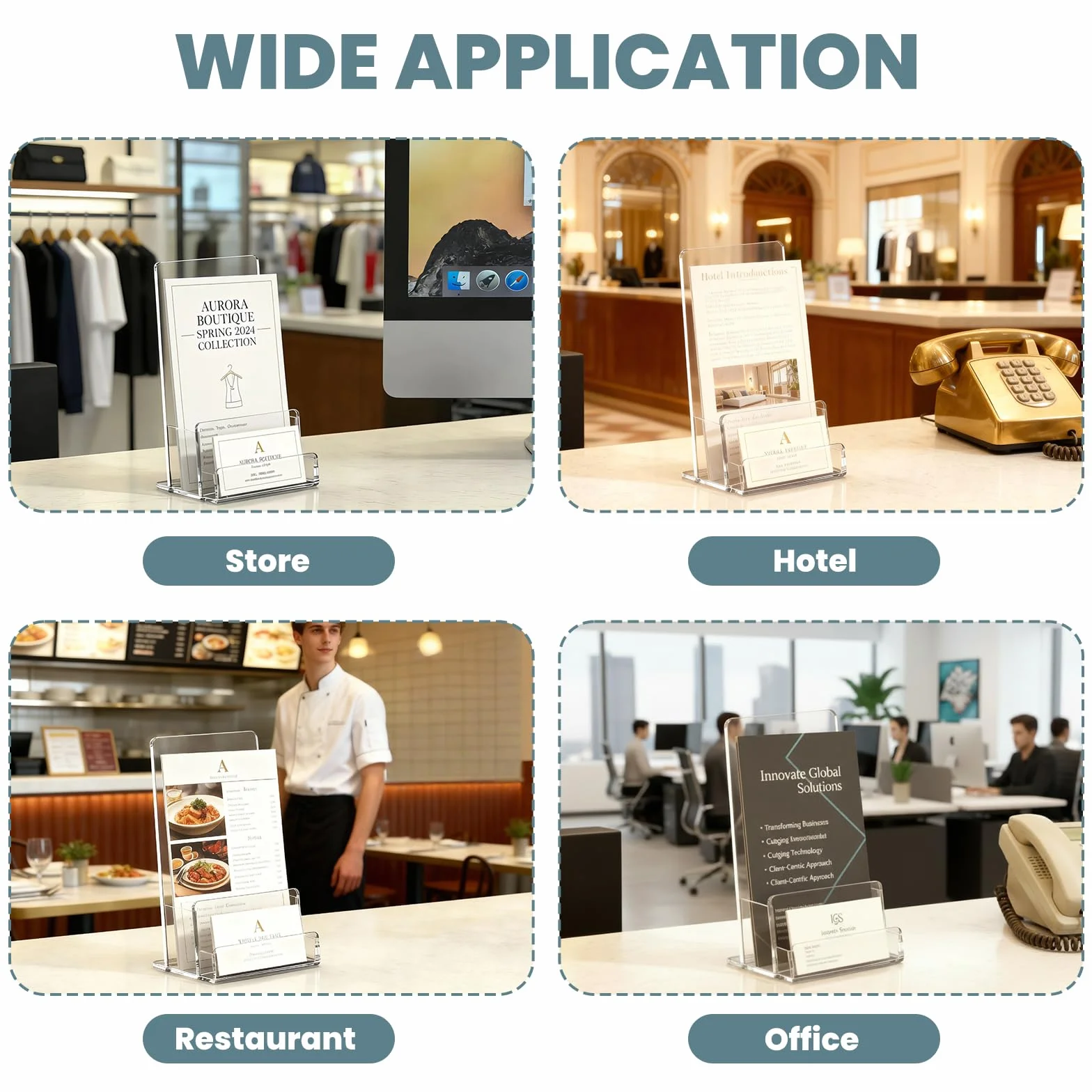 Porte-brochures A5 acrylique transparent lot de 2 avec fente pour cartes de visite support autonome