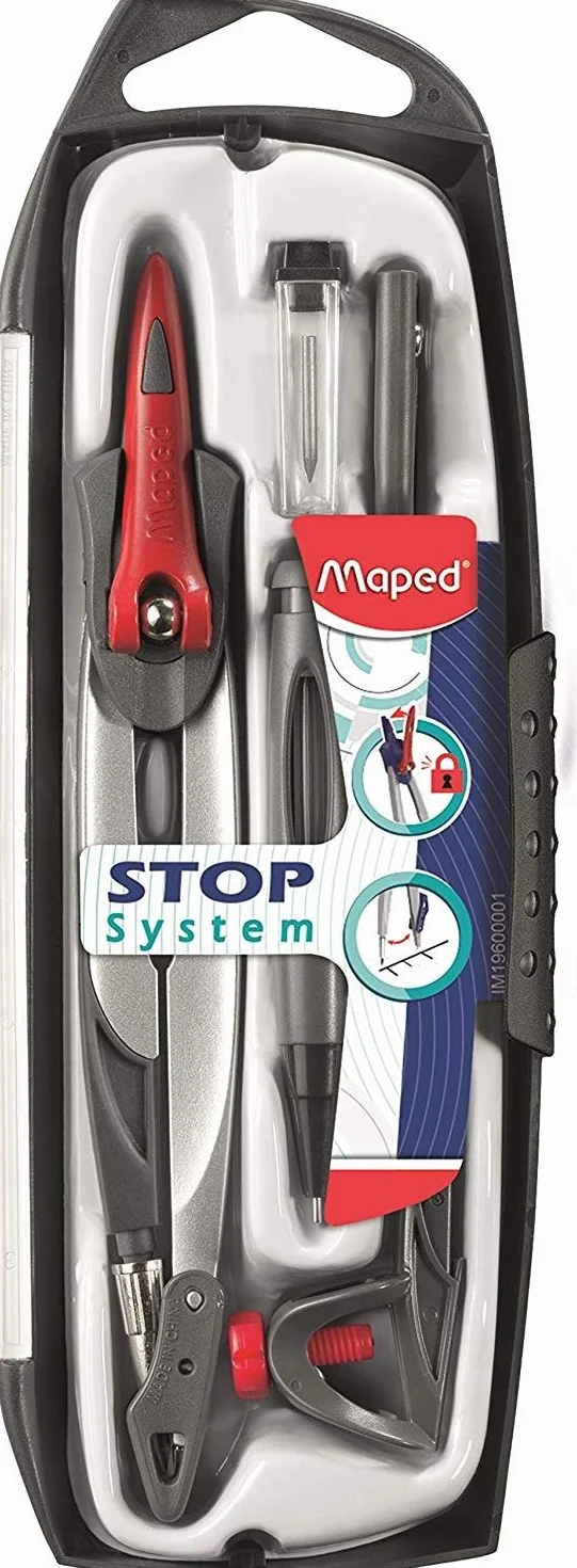 Maped Compas Stop System 5 pièces Système Verrouillage Breveté Sécurité Protège Pointe Mine 0.5 mm