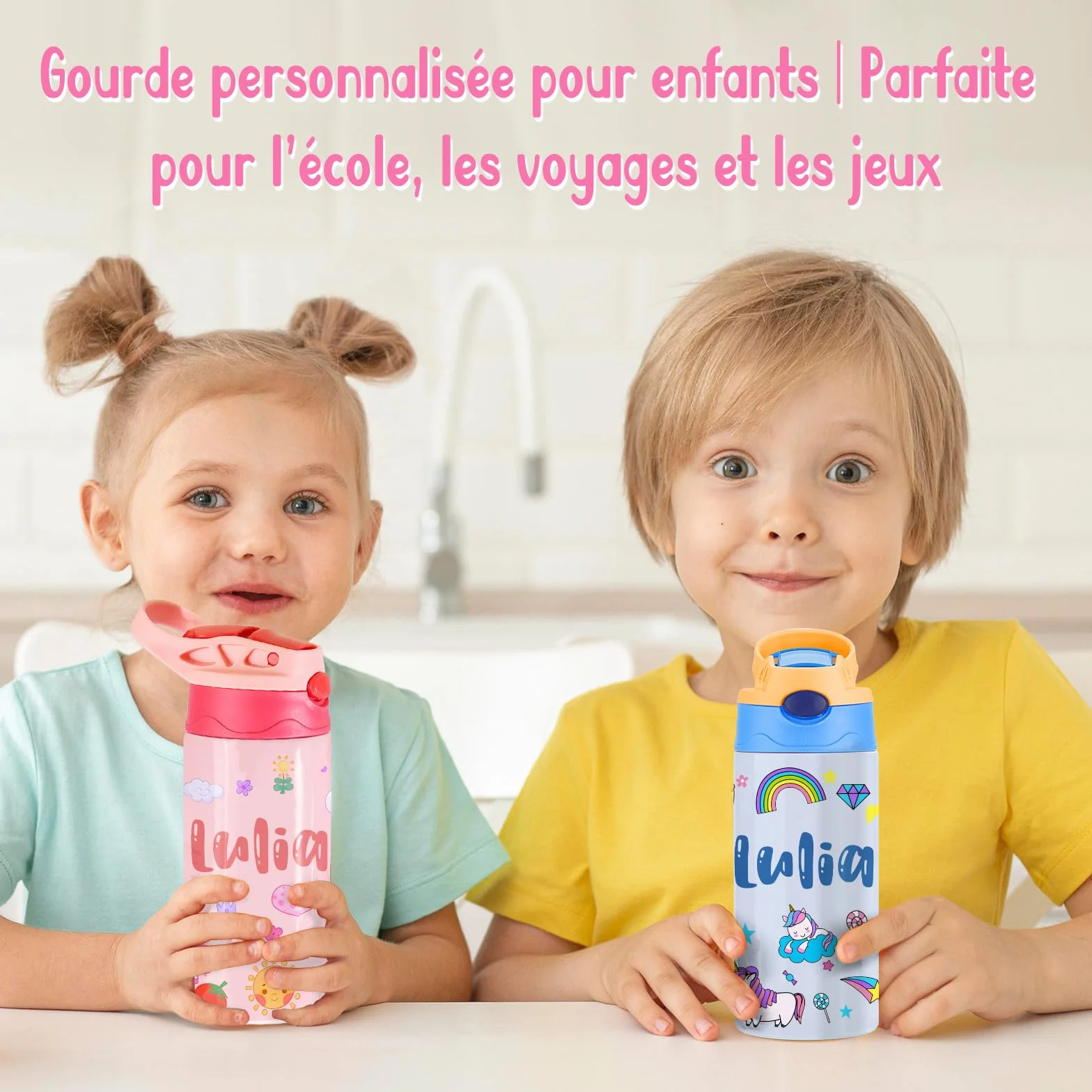 Gourde Isotherme Personnalisable Enfant 350ml Tritan Sans BPA Multicolore