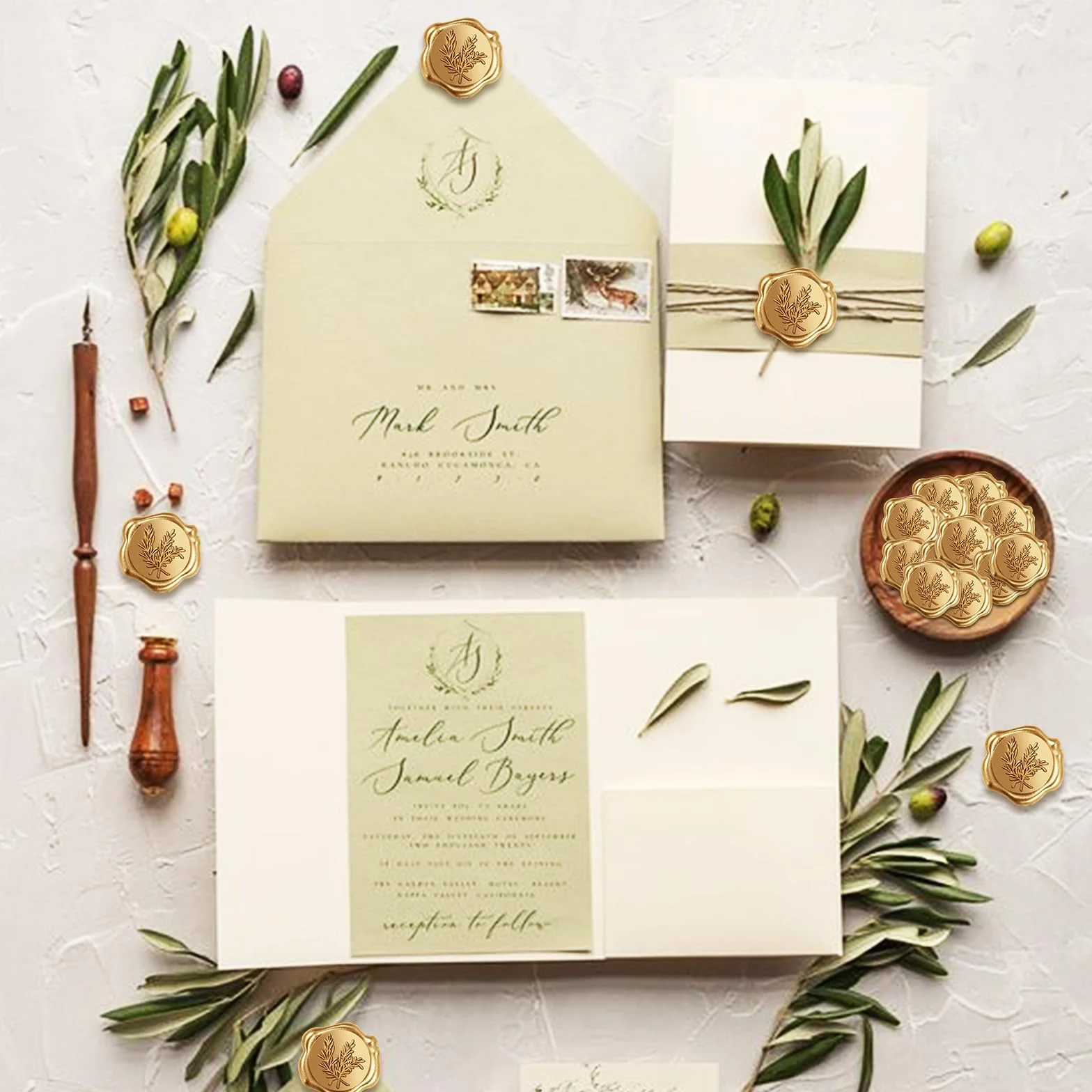 Sceau de Cire Doré 50 Pièces, Cachet de Cire Autocollant Vintage pour Mariage Anniversaire Noël