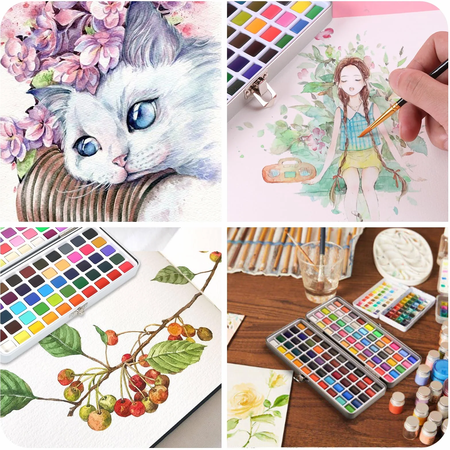 Set de Peinture Aquarelle Solide 100 Couleurs Kit Enfant Débutant