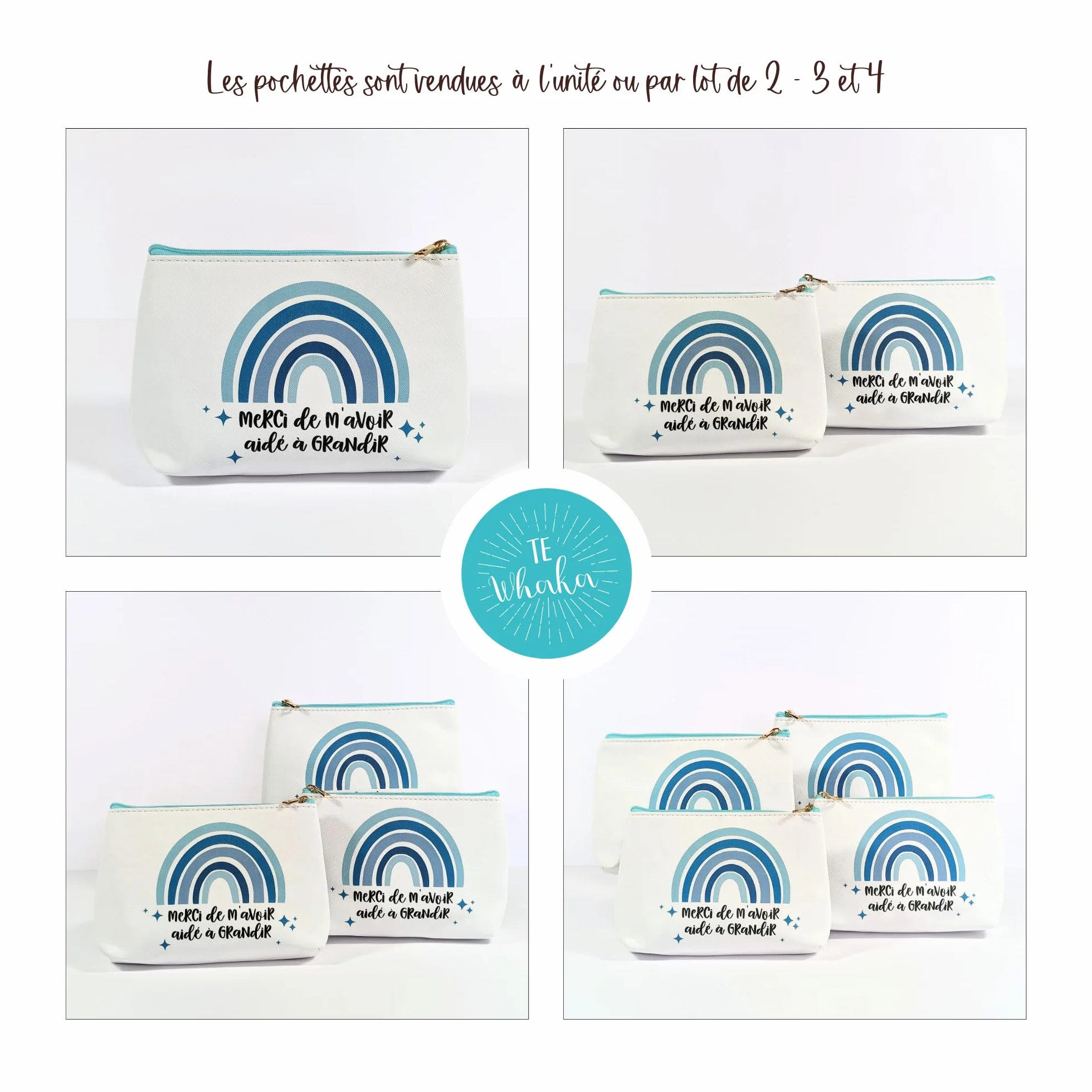 Pochette Merci de m'avoir aidé à Grandir Cadeau Nounou Maitresse Atsem Aesh Fin d'année Scolaire Bleu