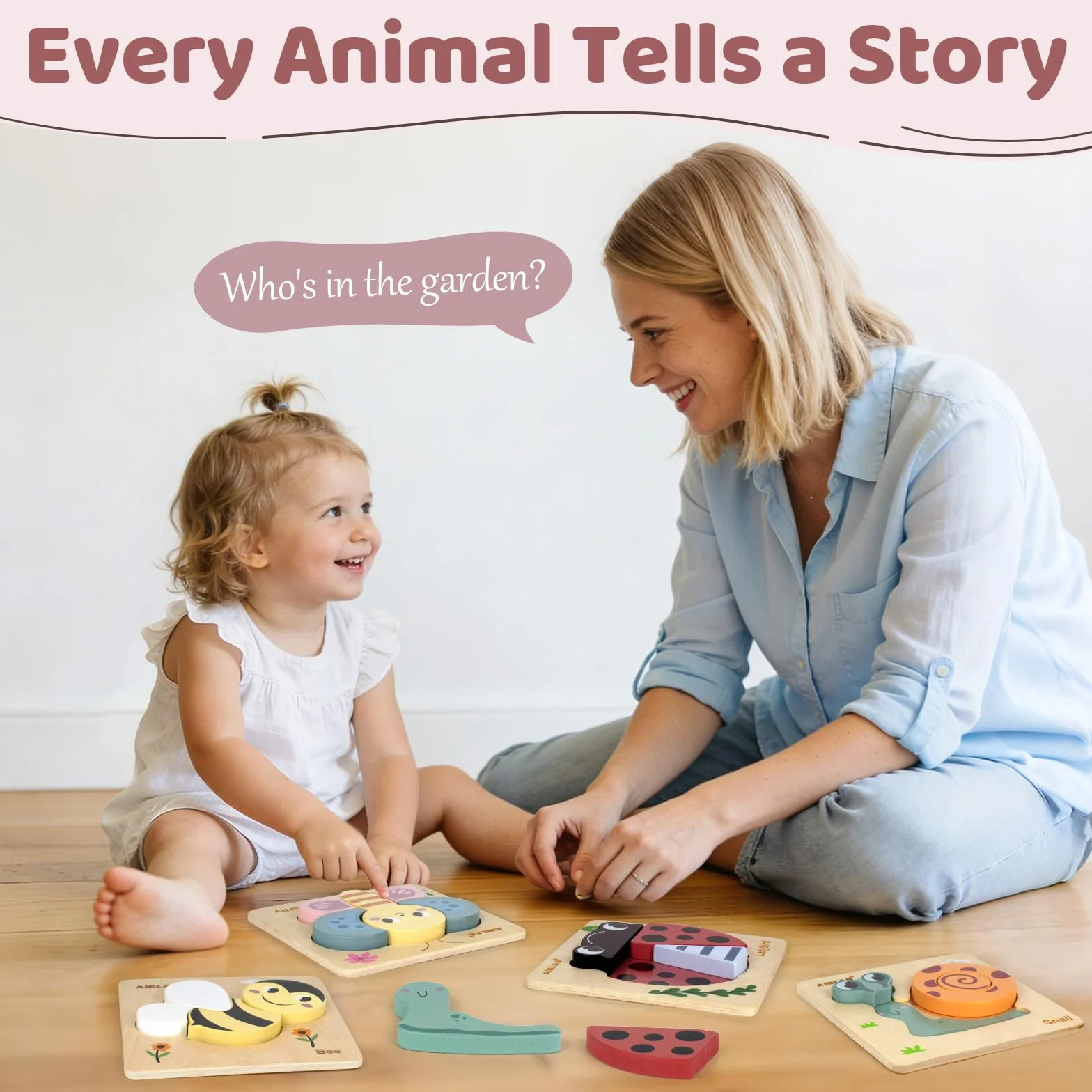 Airlab Puzzles Bois Bébé 1-4 Ans, Casse-têtes Jardin 3D avec Cadre et Sac, Jouet Éducatif Montessori